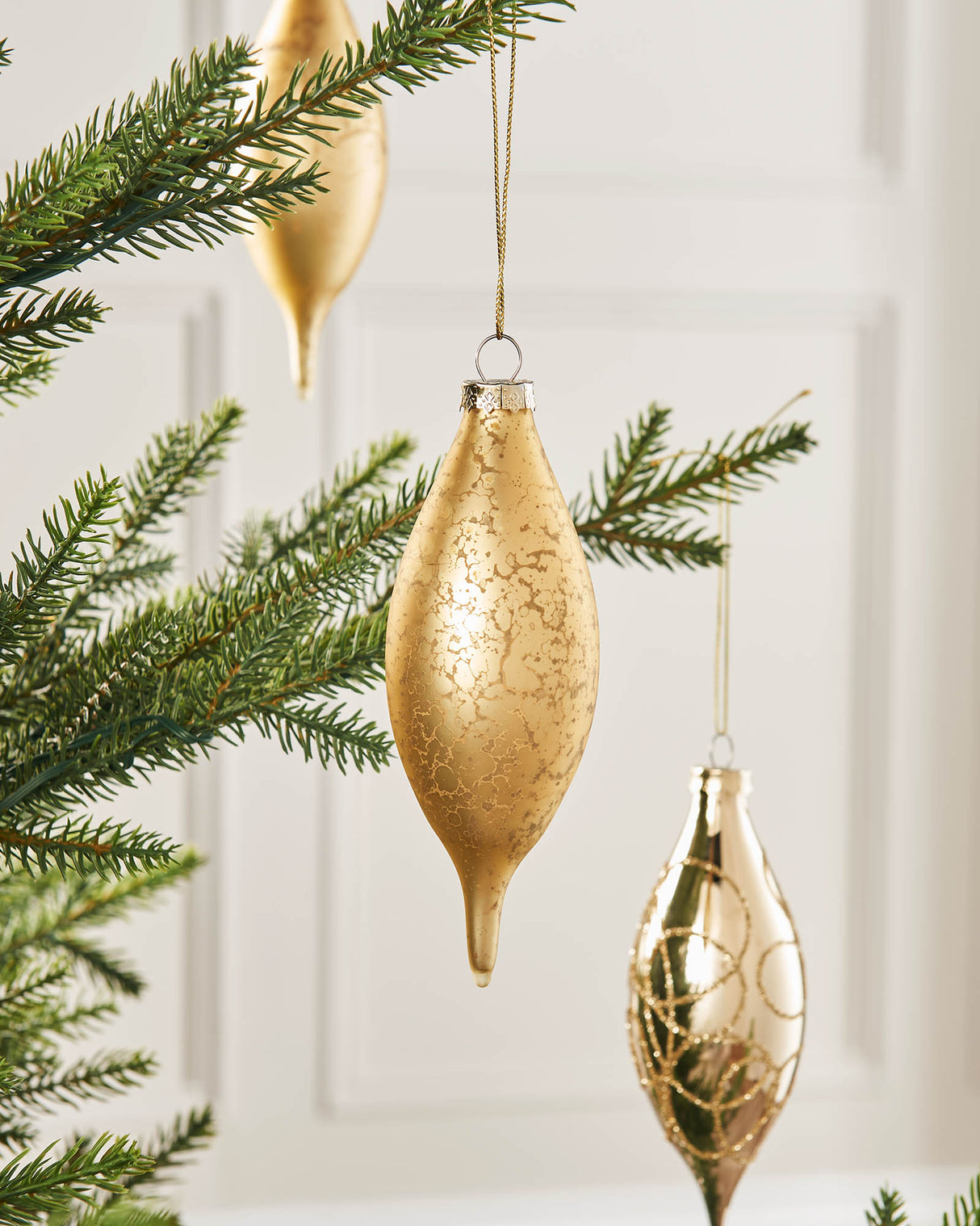 Pale Gold Glass Baubles, 5 Pack, 15 cm