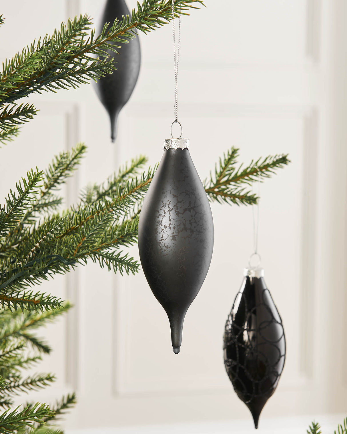 Black Glass Baubles, 5 Pack, 15 cm