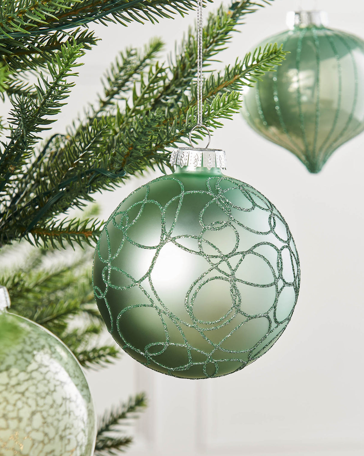 Mint Green Glass Baubles, 6 Pack, 10 cm