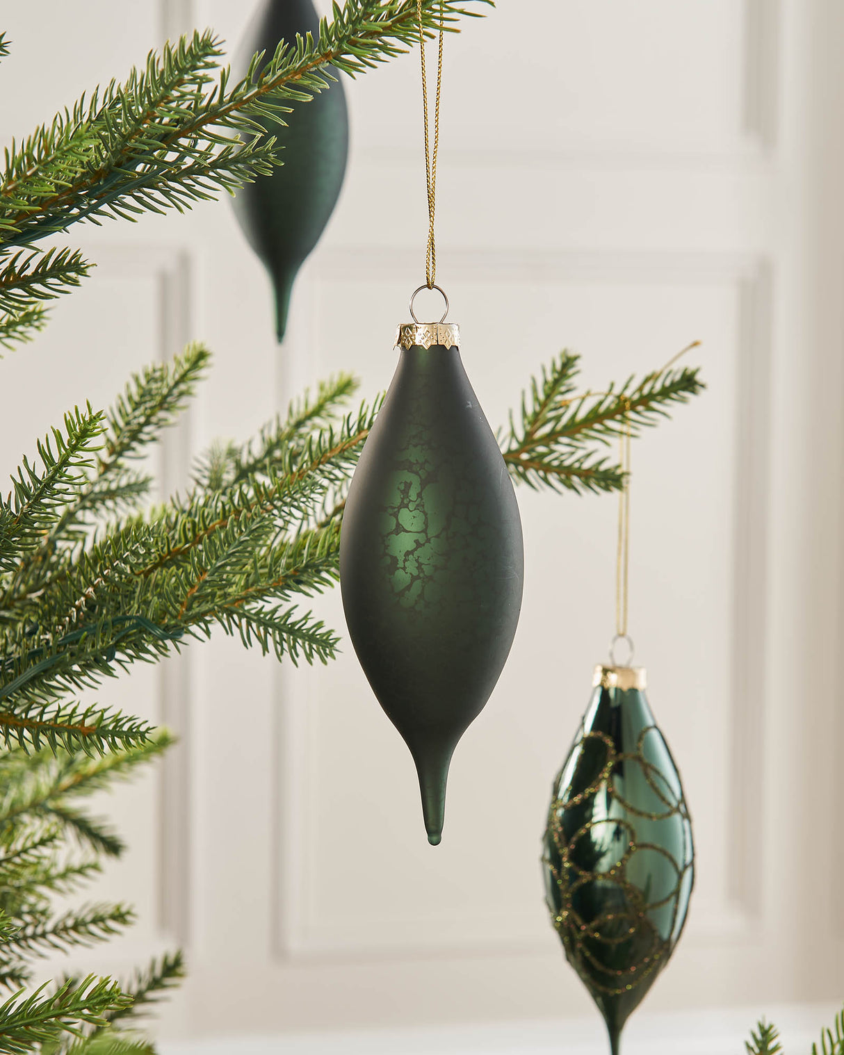 Sage Green Glass Baubles, 5 Pack, 15 cm