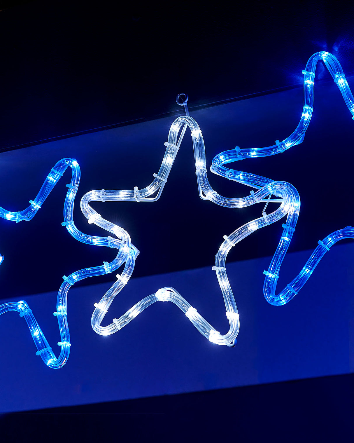 7-Star Motif Rope Light Silhouette, White/Blue, 119 cm