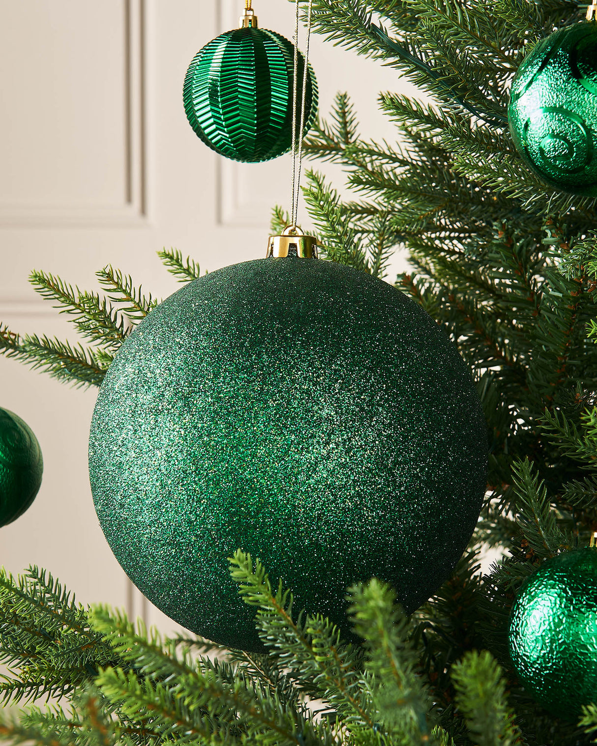 Christmas Green Large Glitter Shatterproof Bauble, 20 cm