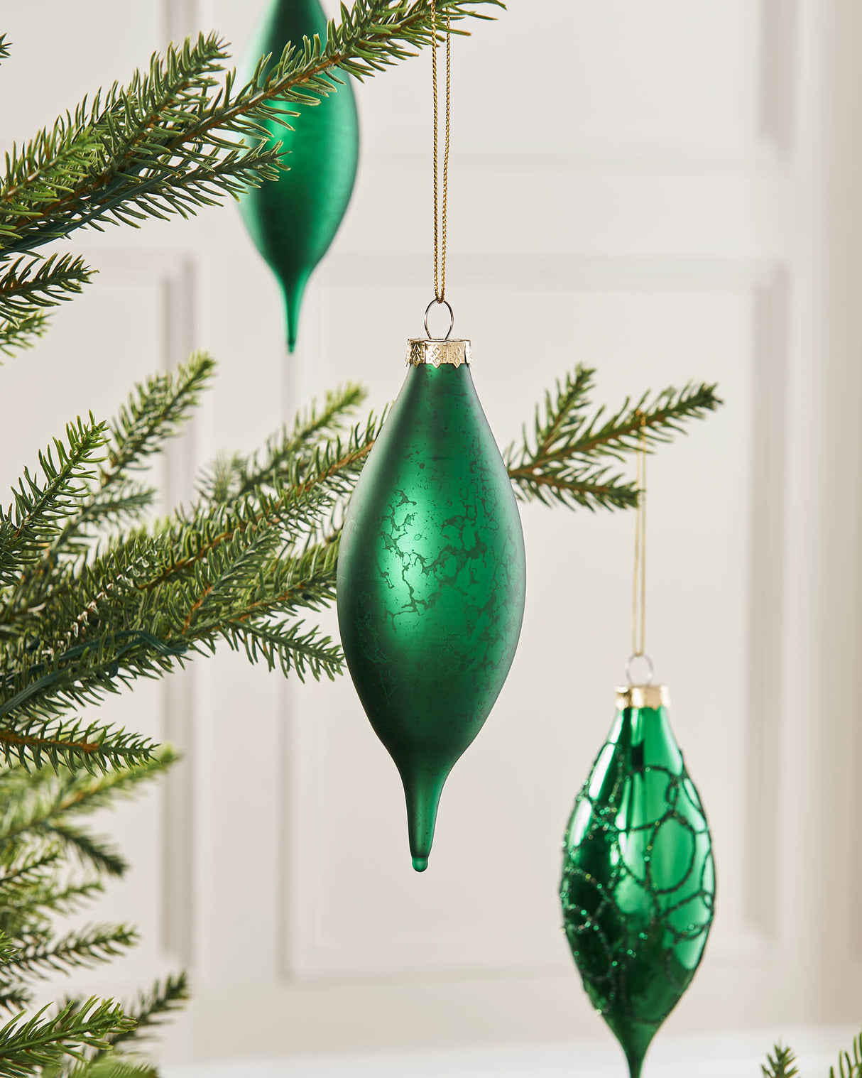 Christmas Green Glass Baubles, 5 Pack, 15 cm