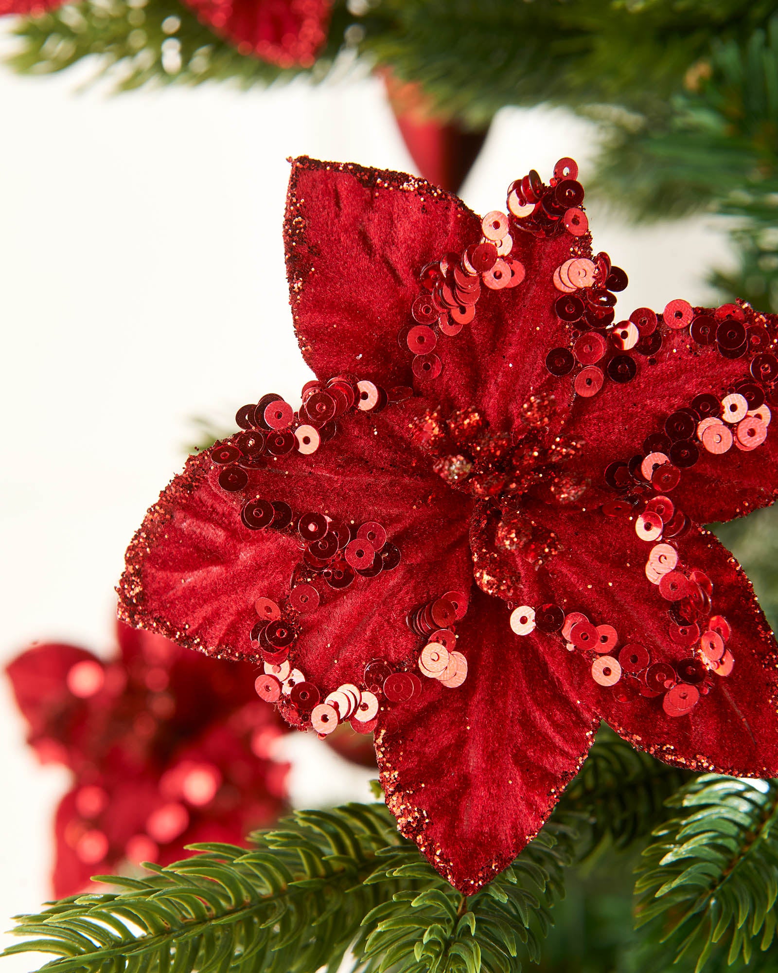 Artificial Red Poinsettia Flower with Clip, 3 Pack, 12 cm