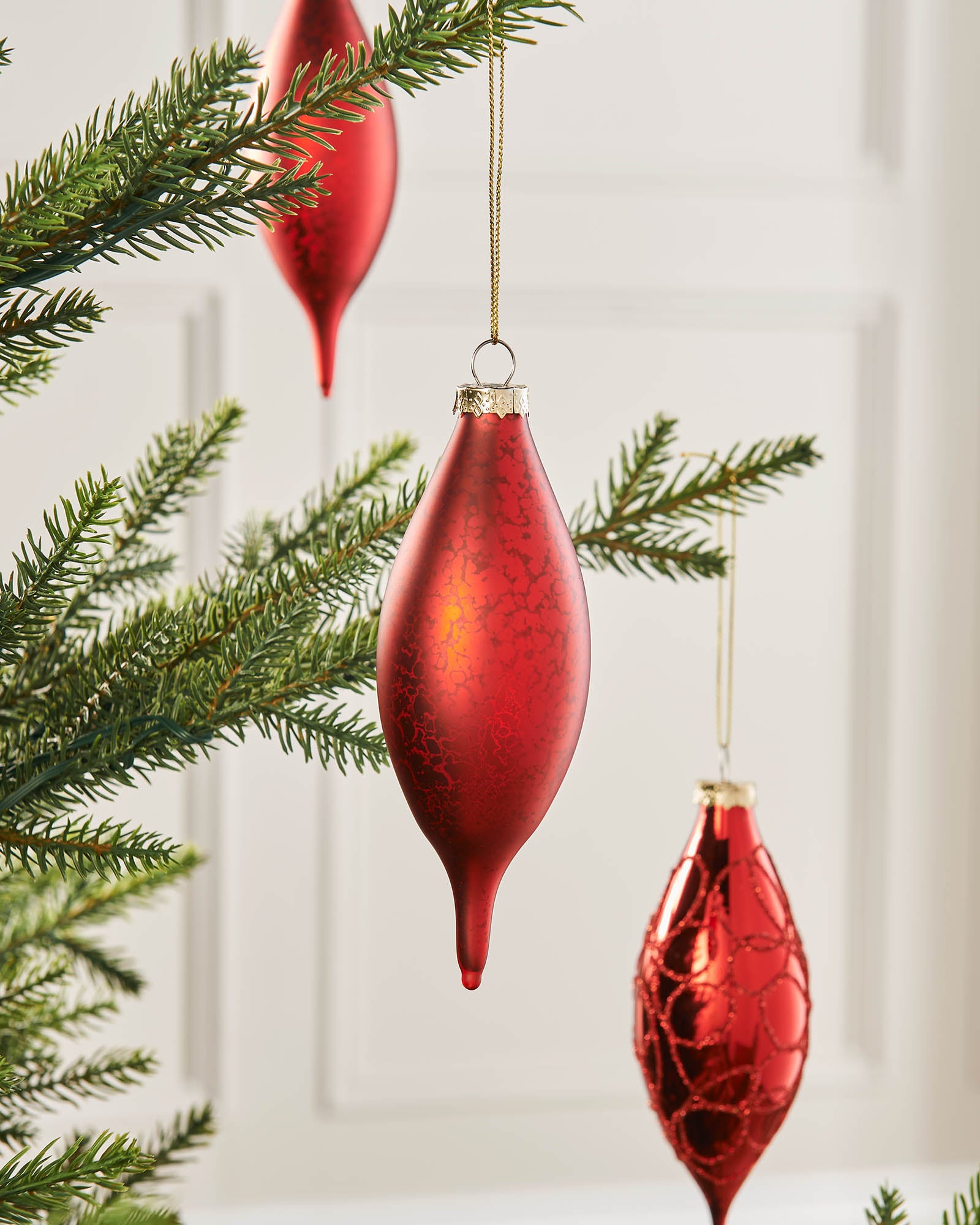 Five Christmas Red Glass Baubles, 15 cm