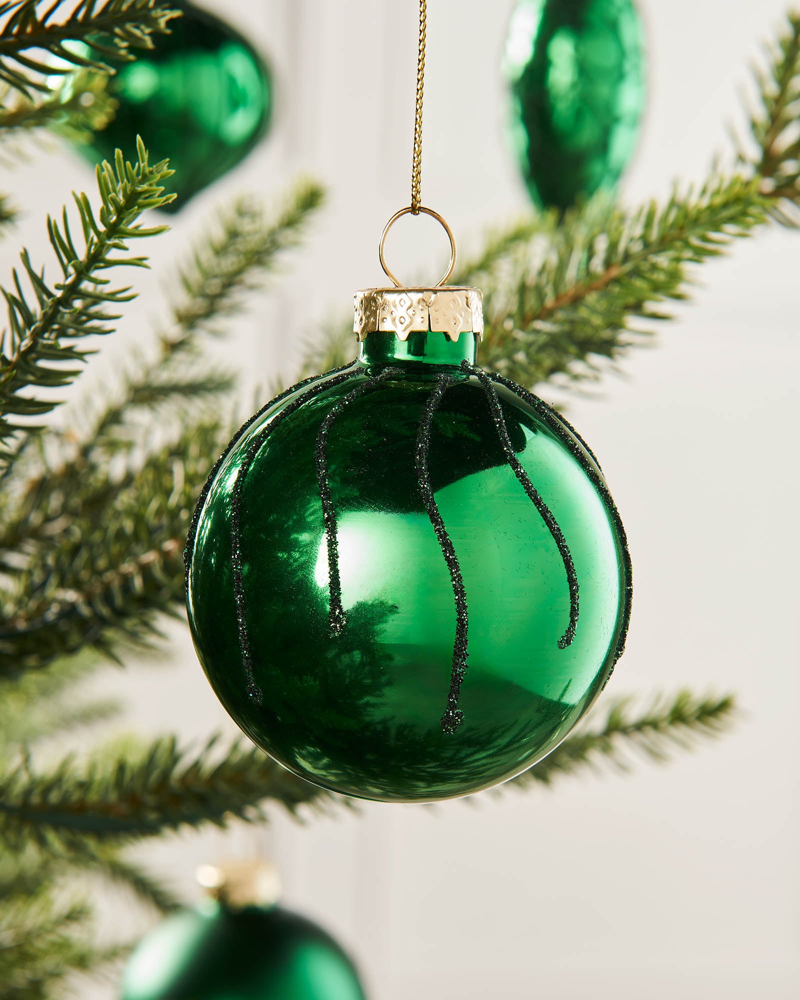 Twenty Christmas Green Glass Baubles