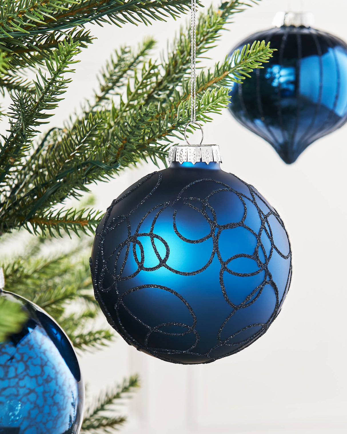 Navy Blue Glass Baubles, 6 Pack, 10 cm