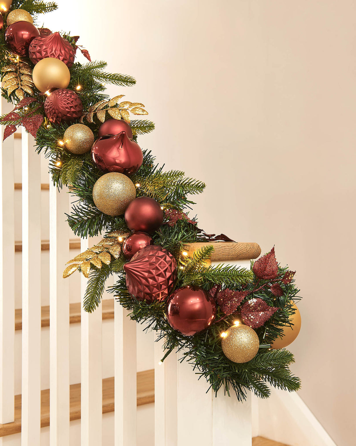 Pre-Lit Decorated Garland, Burgundy/Gold, 9 ft