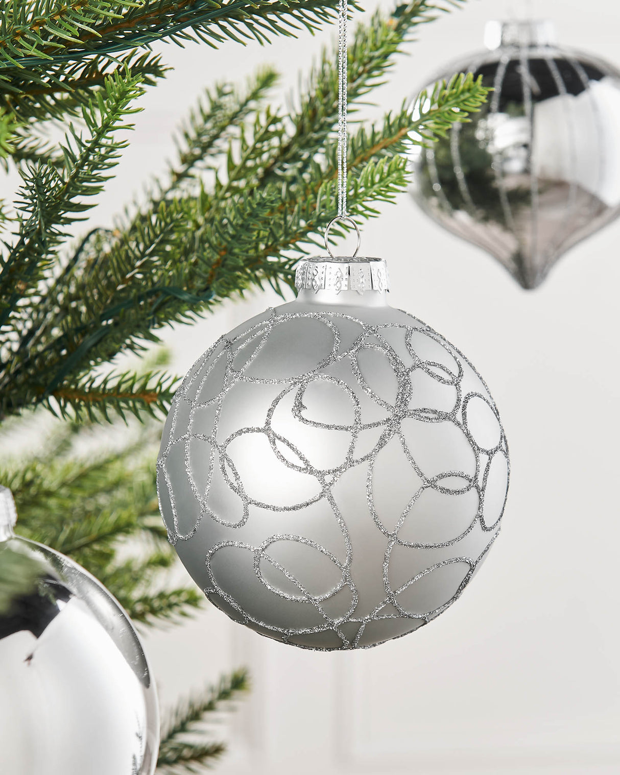 Silver Glass Baubles, 6 Pack, 10 cm