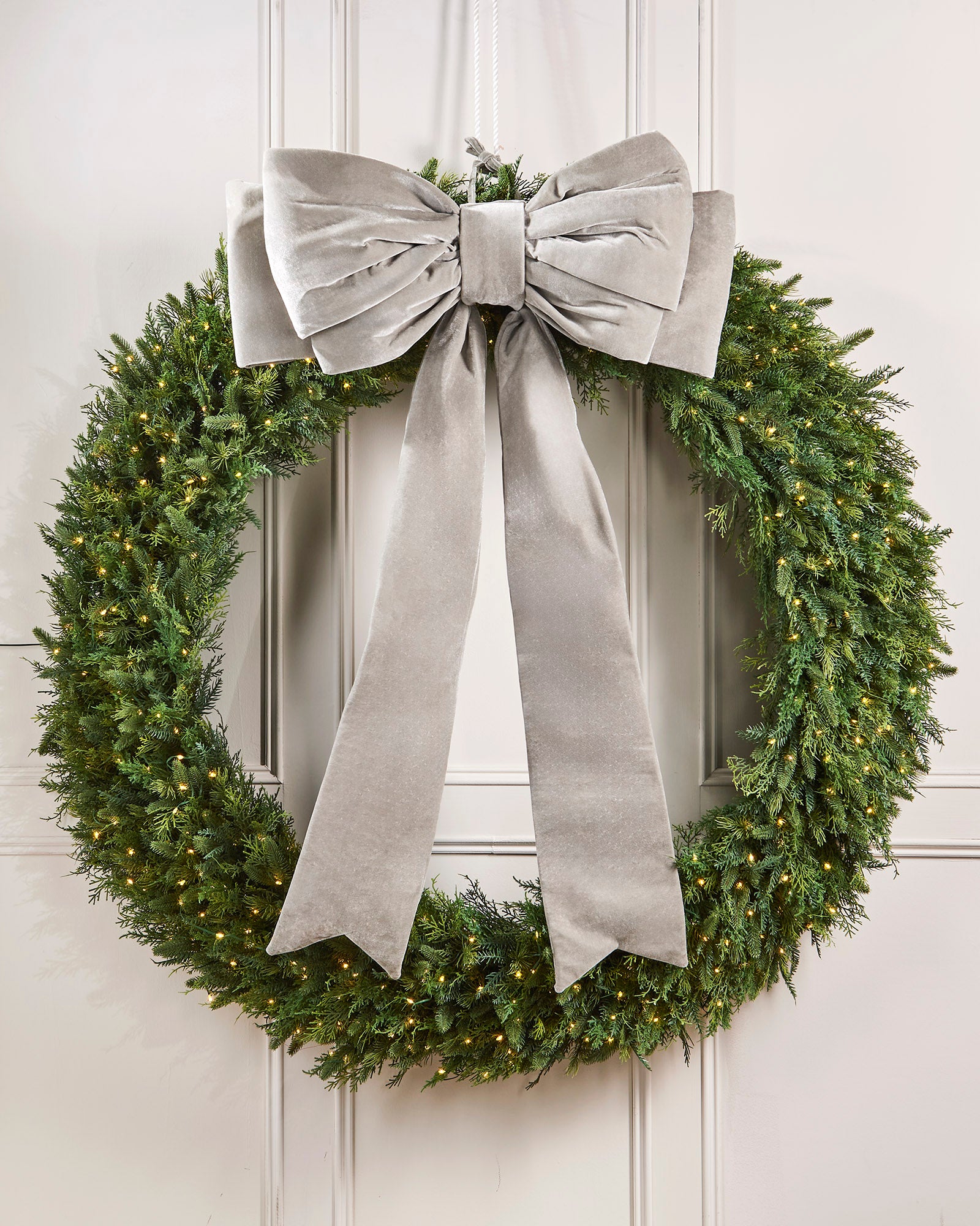 Large Velvet Christmas Bow, Silver, 140 cm