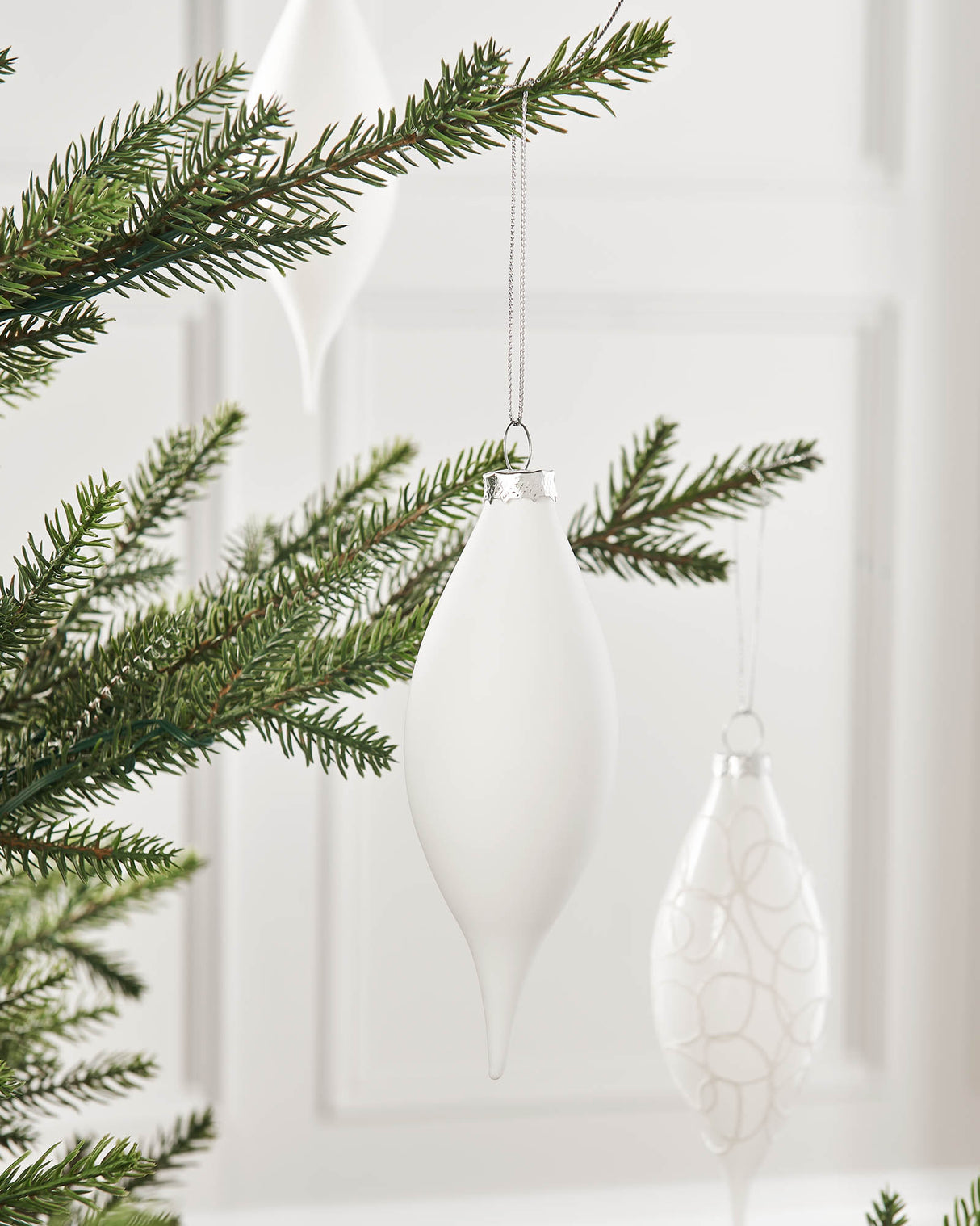 White Glass Baubles, 5 Pack, 15 cm