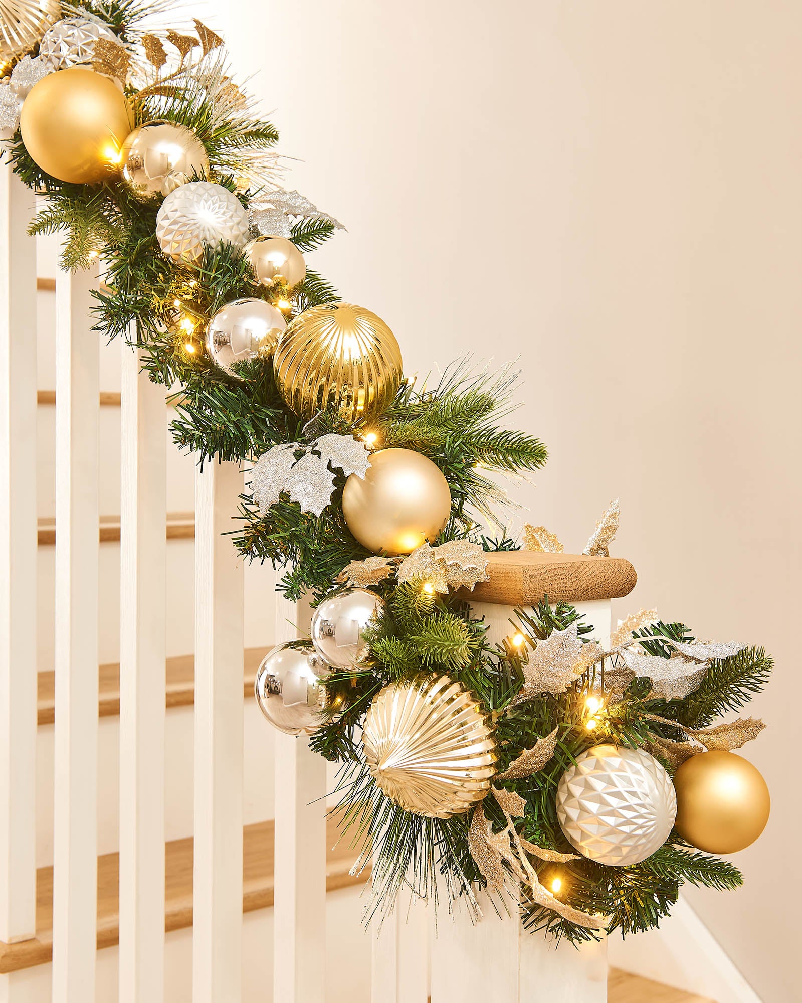 Pre-Lit Decorated Garland, Silver/Champagne/Gold, 9 ft