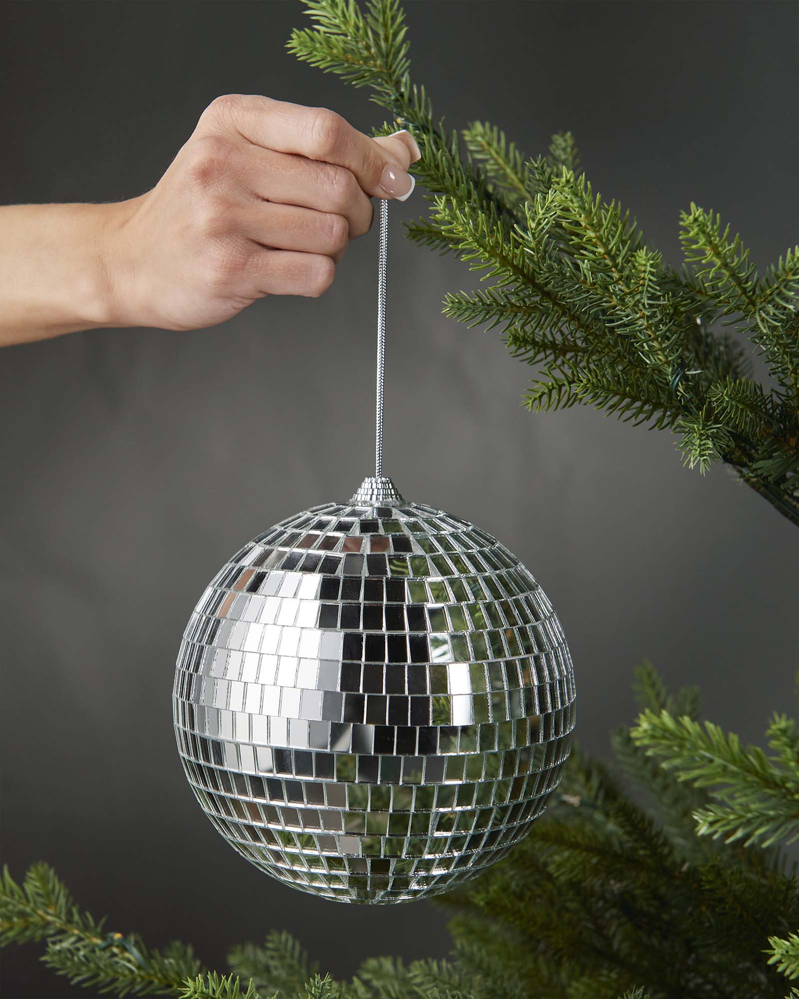 Oversized Disco Ball Bauble, Silver, 15 cm