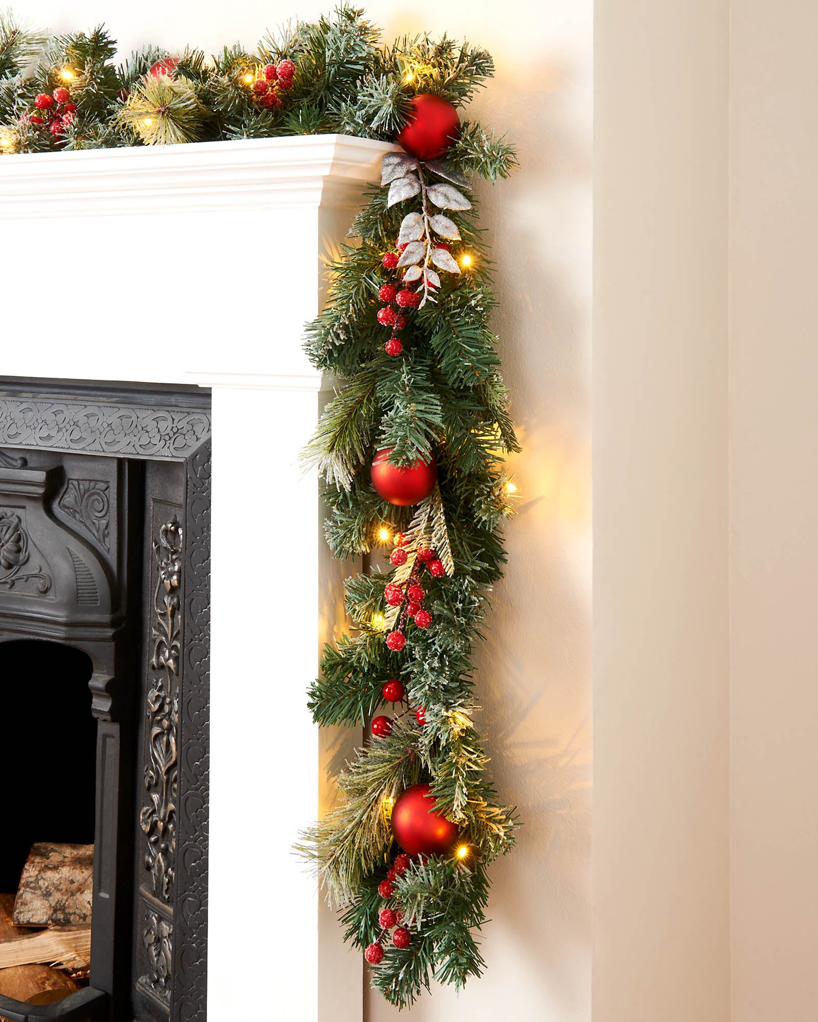 Pre-Lit Decorated Frosted Garland, 9ft