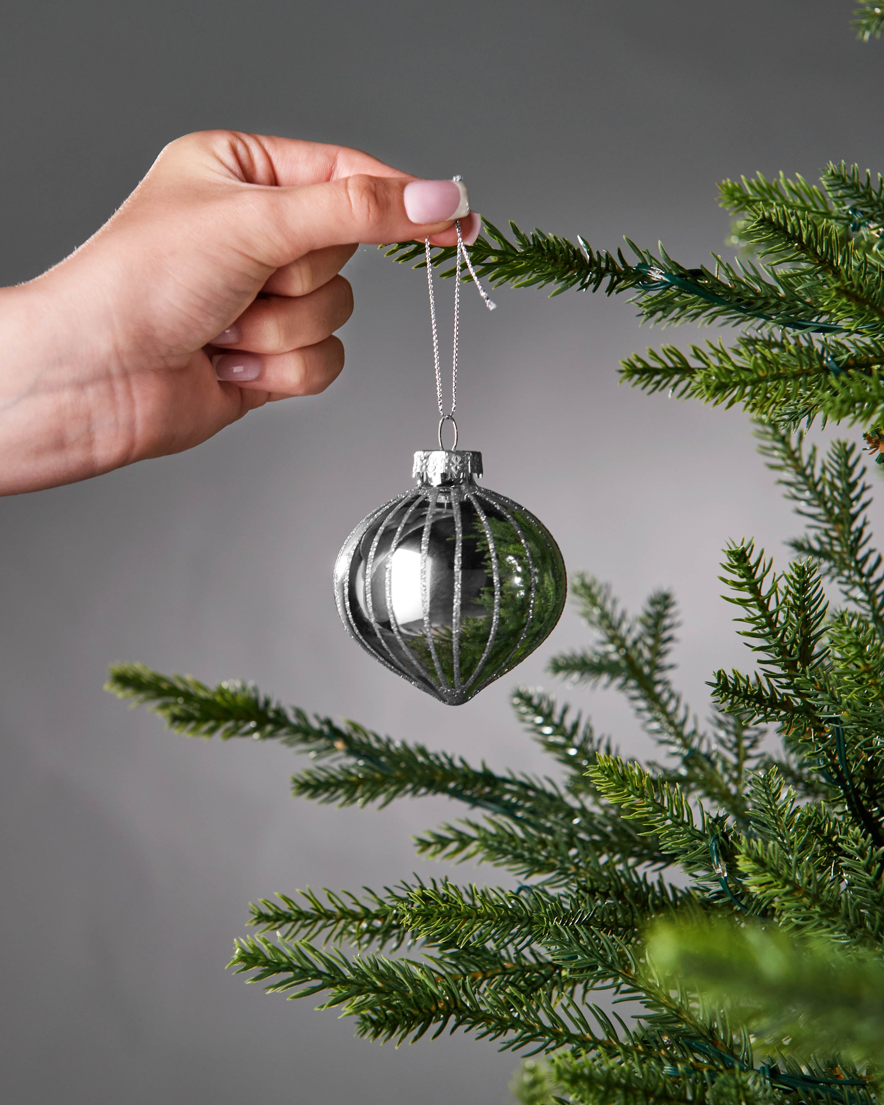 Set of 20 Glass Baubles, Silver