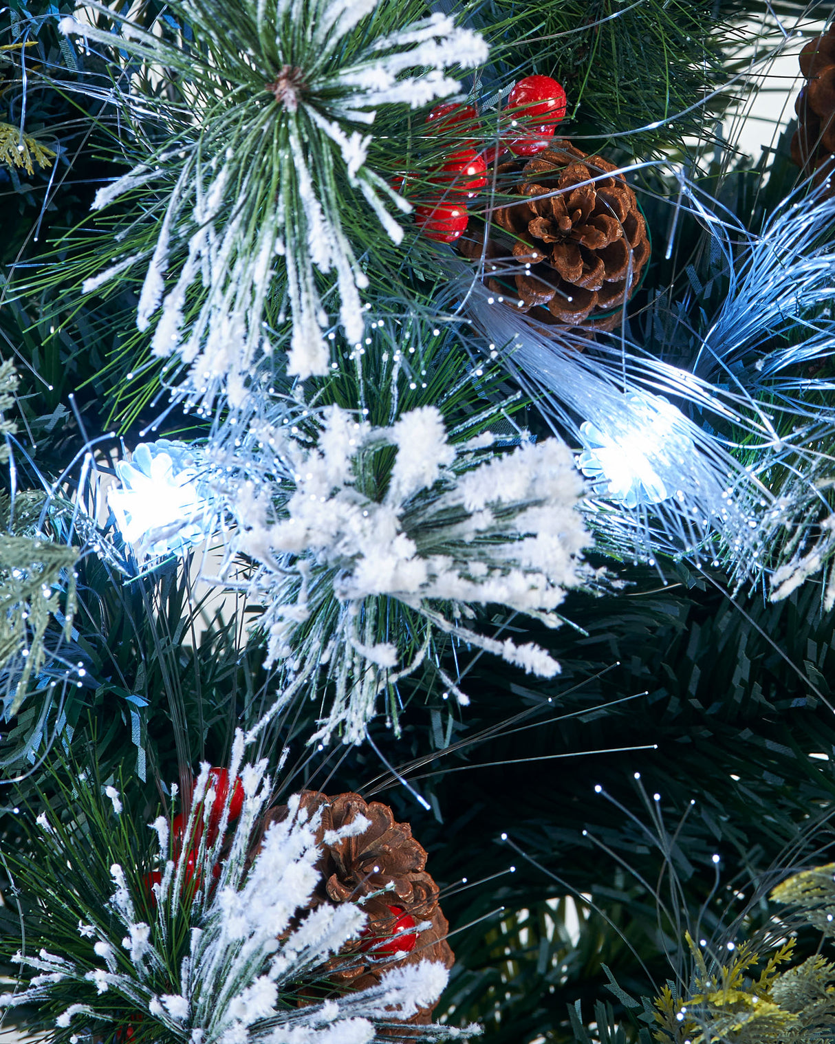Pre-Lit Snow Flocked Pinecone & Berries Fibre Optic Christmas Tree