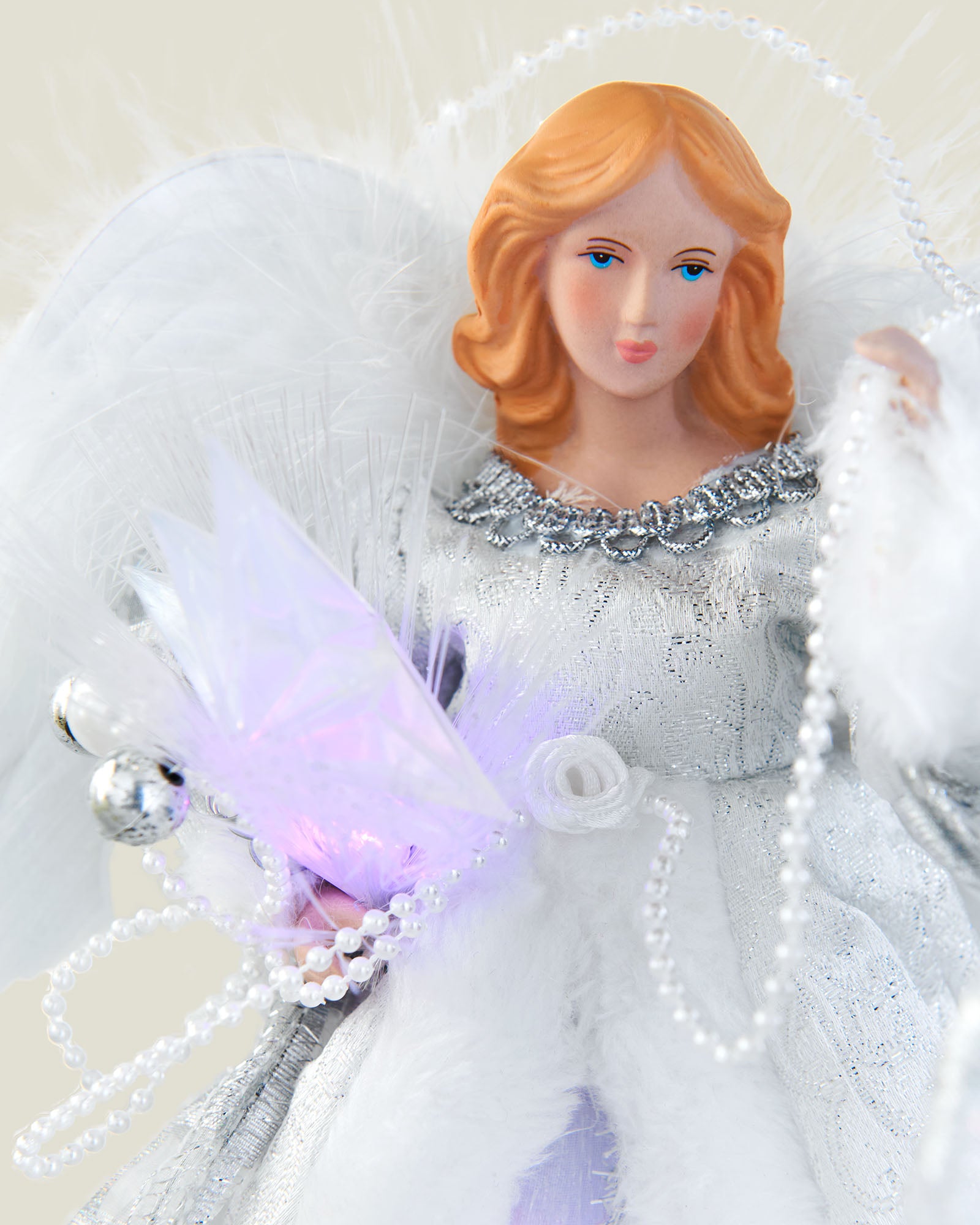 Fibre Optic Angel Christmas Tree Topper, Silver/White, 25 cm