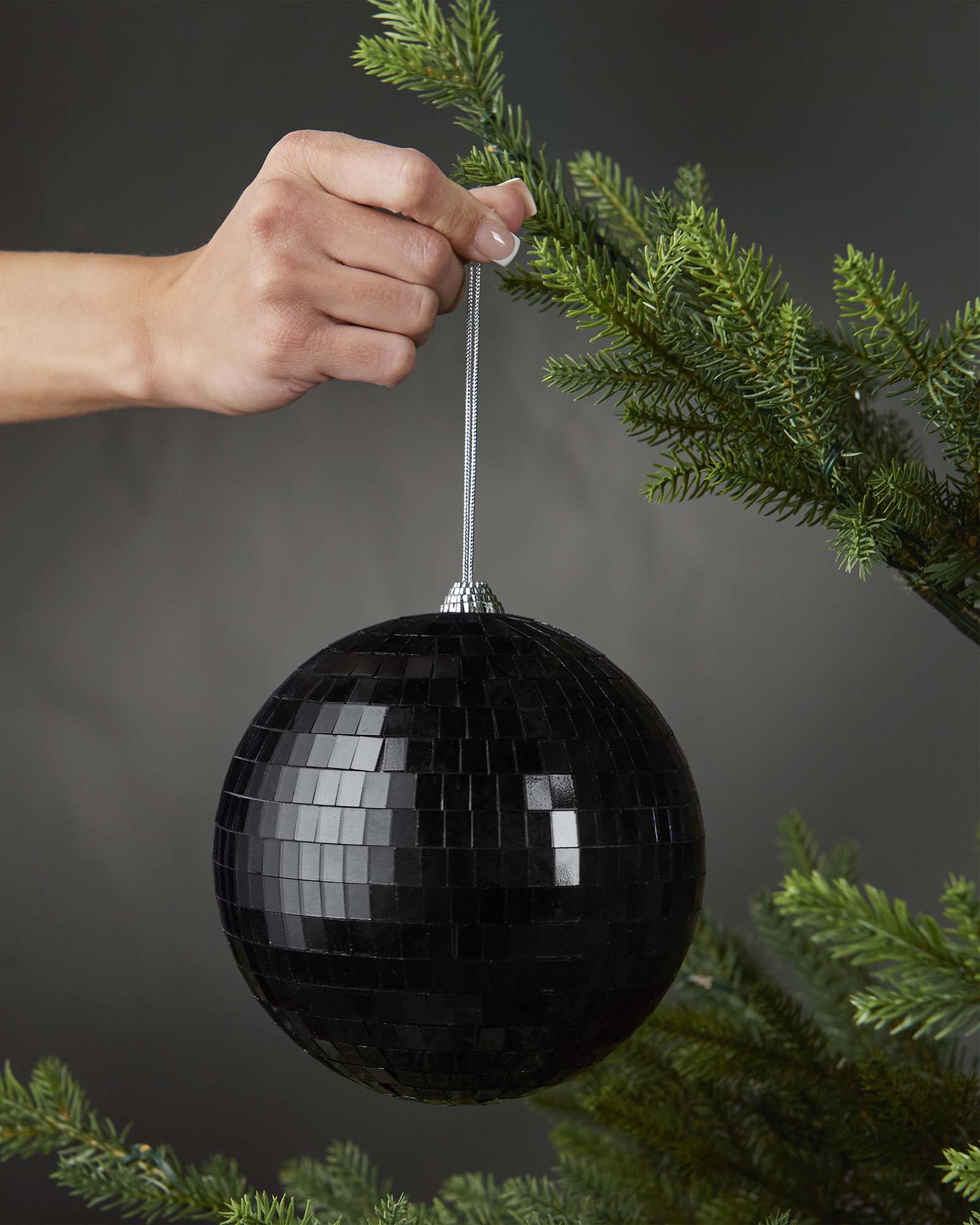 Oversized Disco Ball Bauble, Black, 15 cm