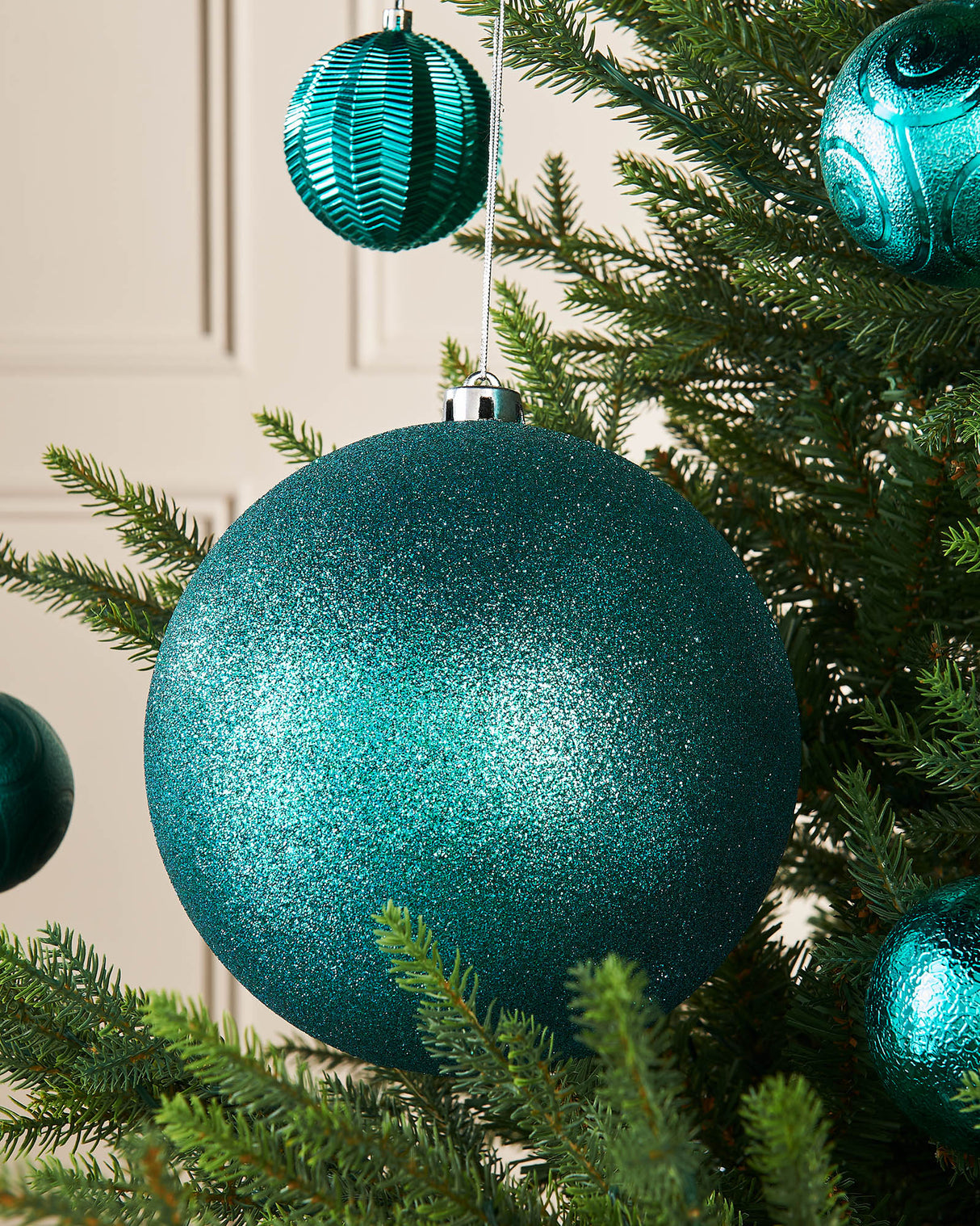 Teal Large Glitter Shatterproof Bauble, 20 cm