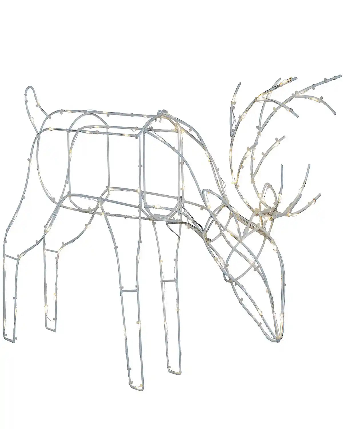 40 cm pre-lit 3D grazing reindeer silhouette with warm white LEDs on a white background