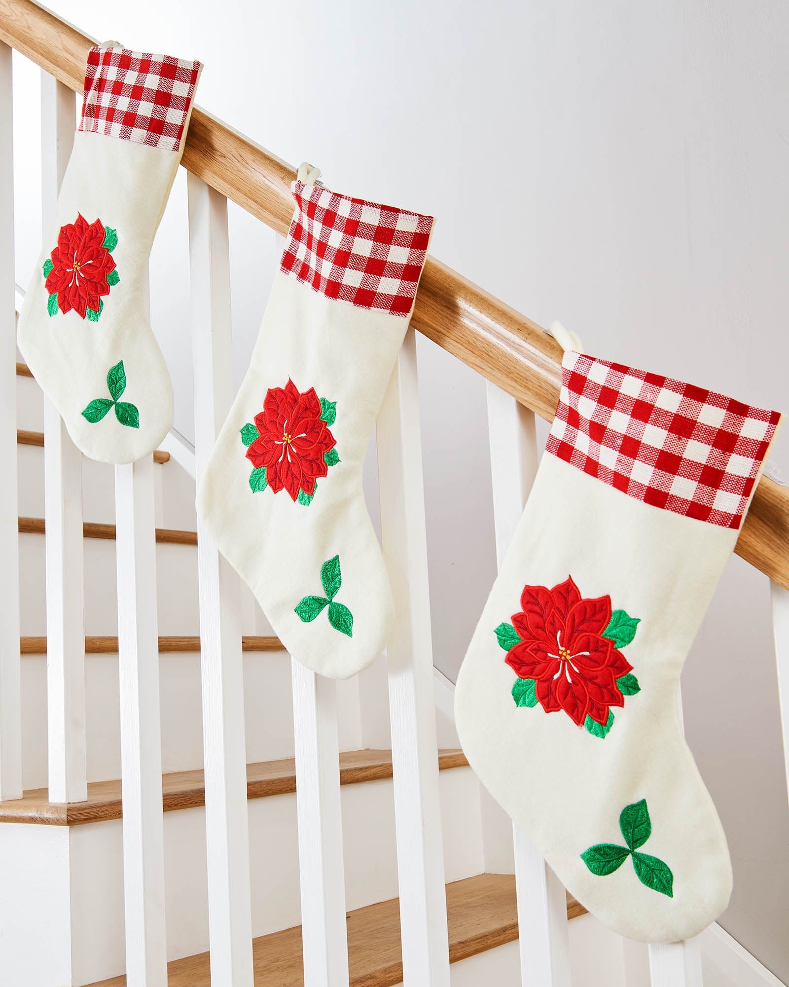 Poinsettia Embroidered Stocking, Red/White, 48 cm