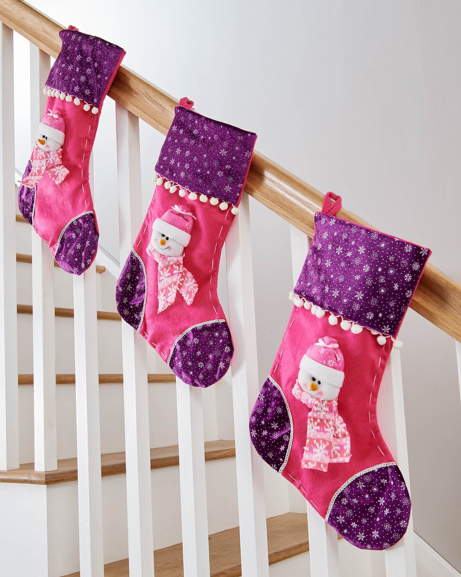 Snowman Stocking, Pink/Purple, 48 cm