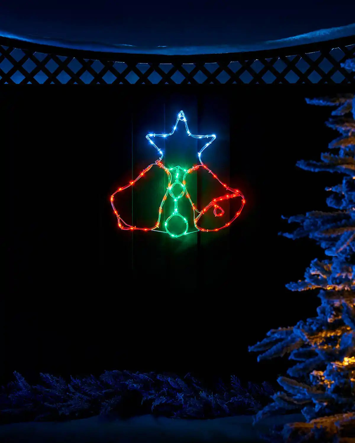 48 cm pre-lit twin bells silhouette glowing in an outdoor festive display