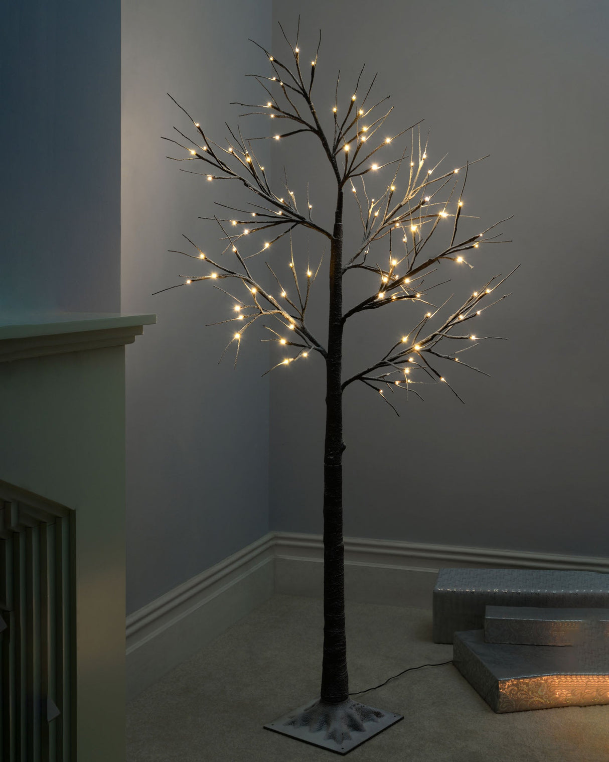 Pre-Lit Snow Flocked Twig Tree, 3 ft