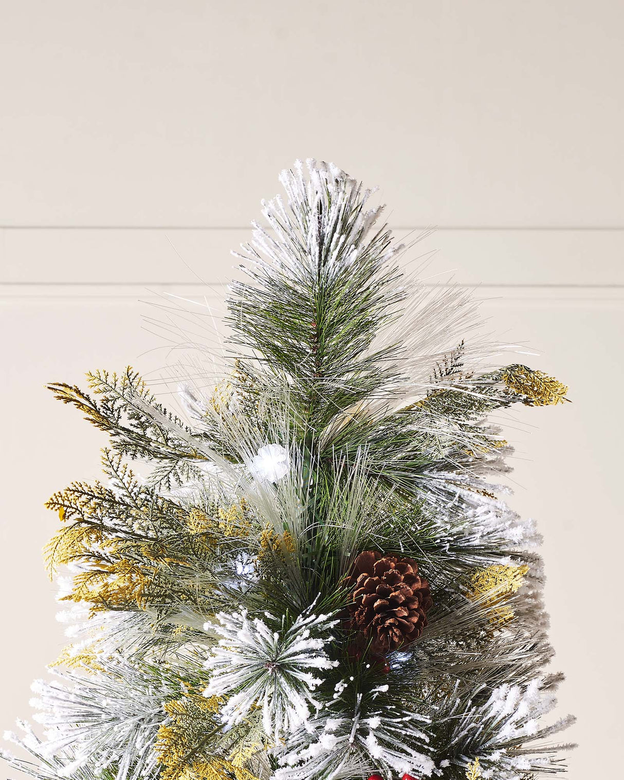 Pre-Lit Snow Flocked Pinecones & Berries Fibre Optic Christmas Tree, 7 ft