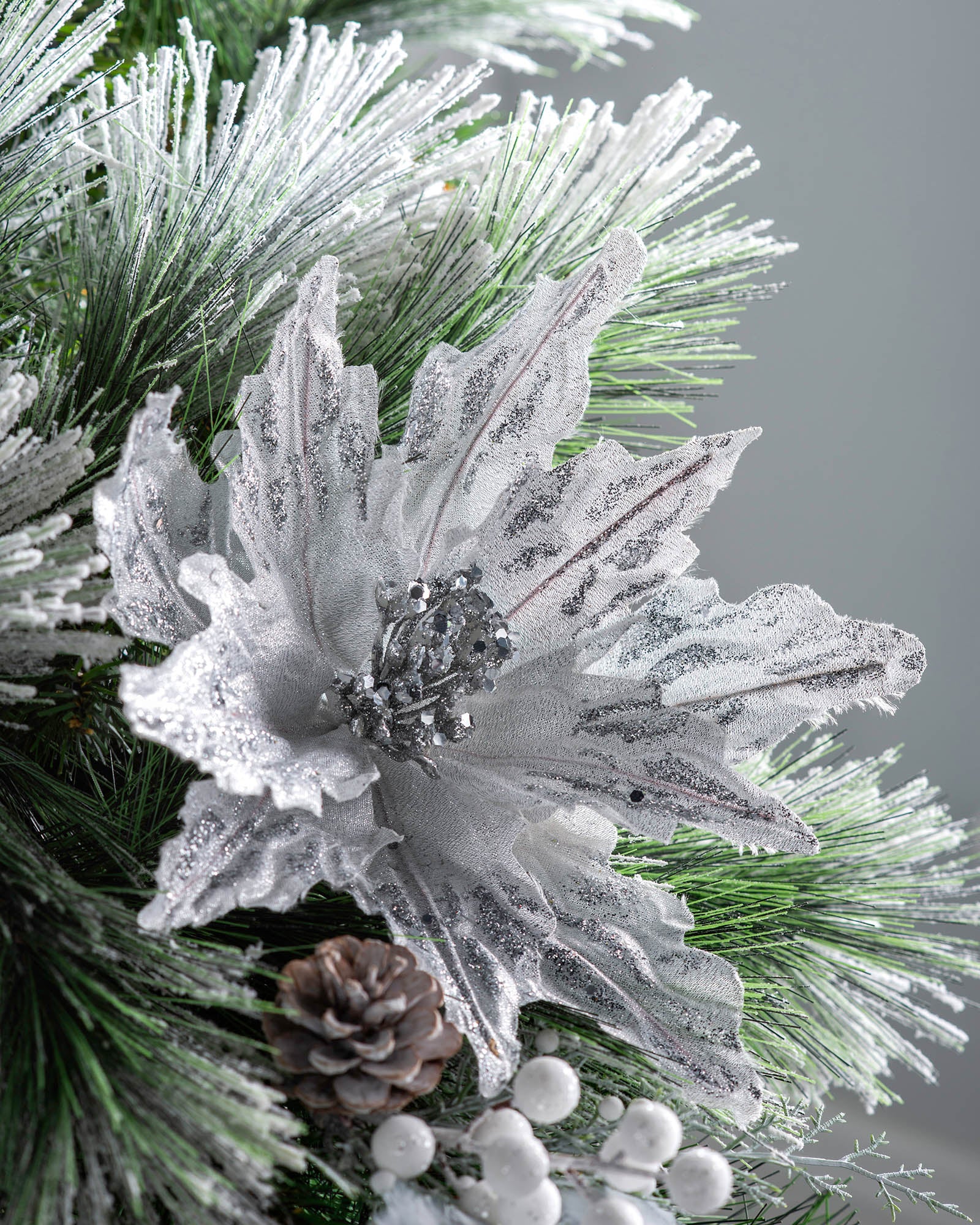 Silver Artificial Poinsettia Flower, 30 cm