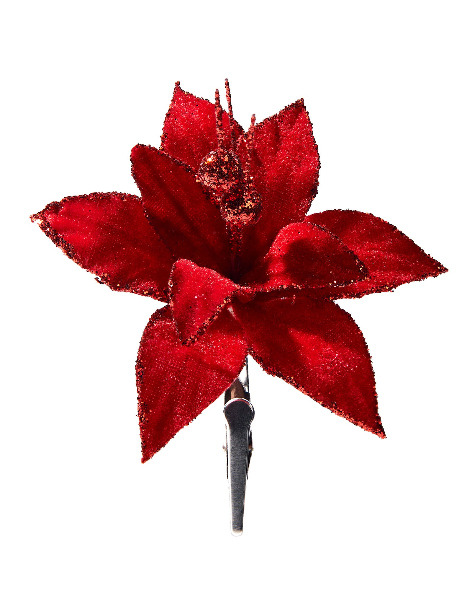 Artificial Red Poinsettia Flower with Clip, 3 Pack, 12 cm