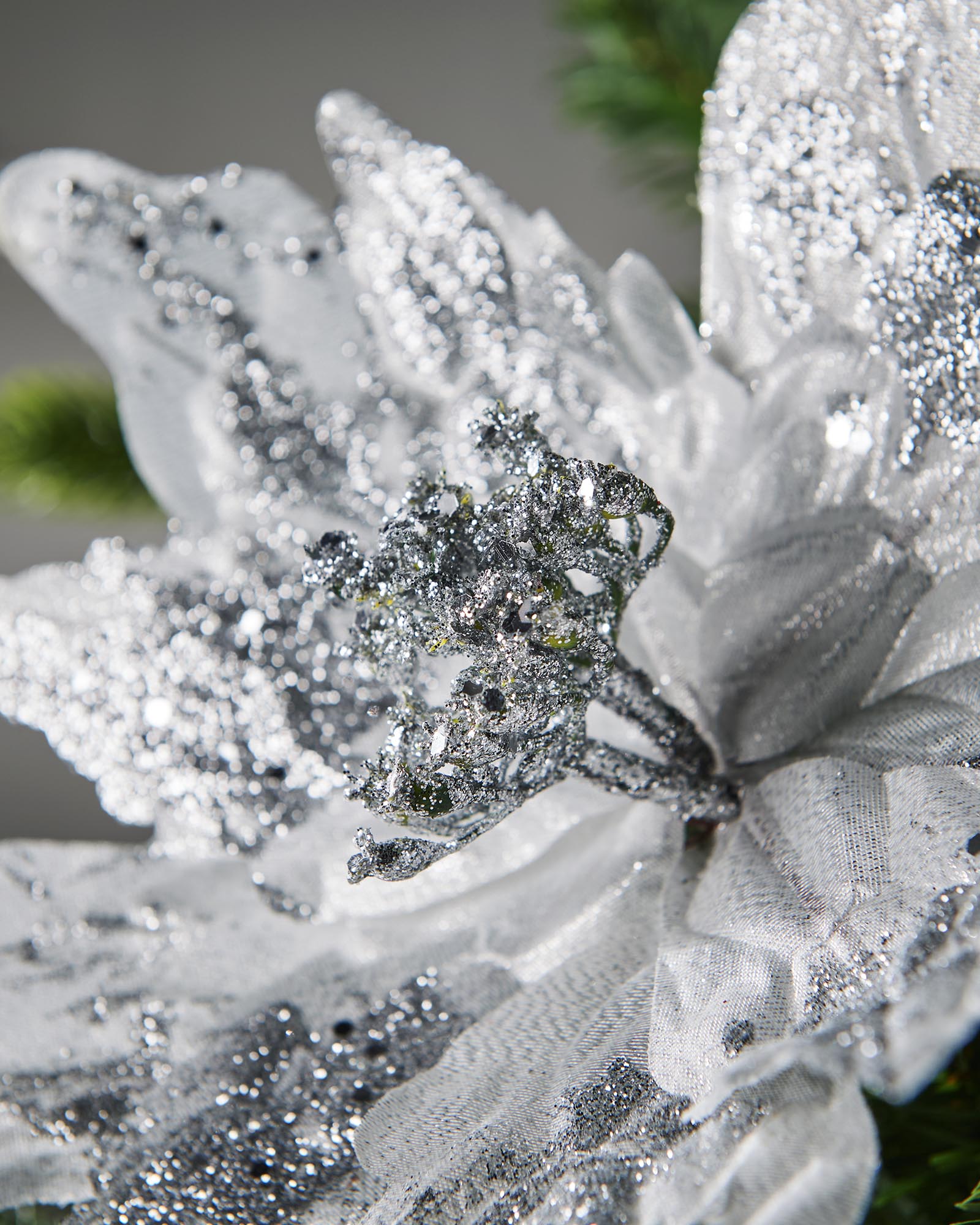 Silver Artificial Poinsettia Flower, 30 cm