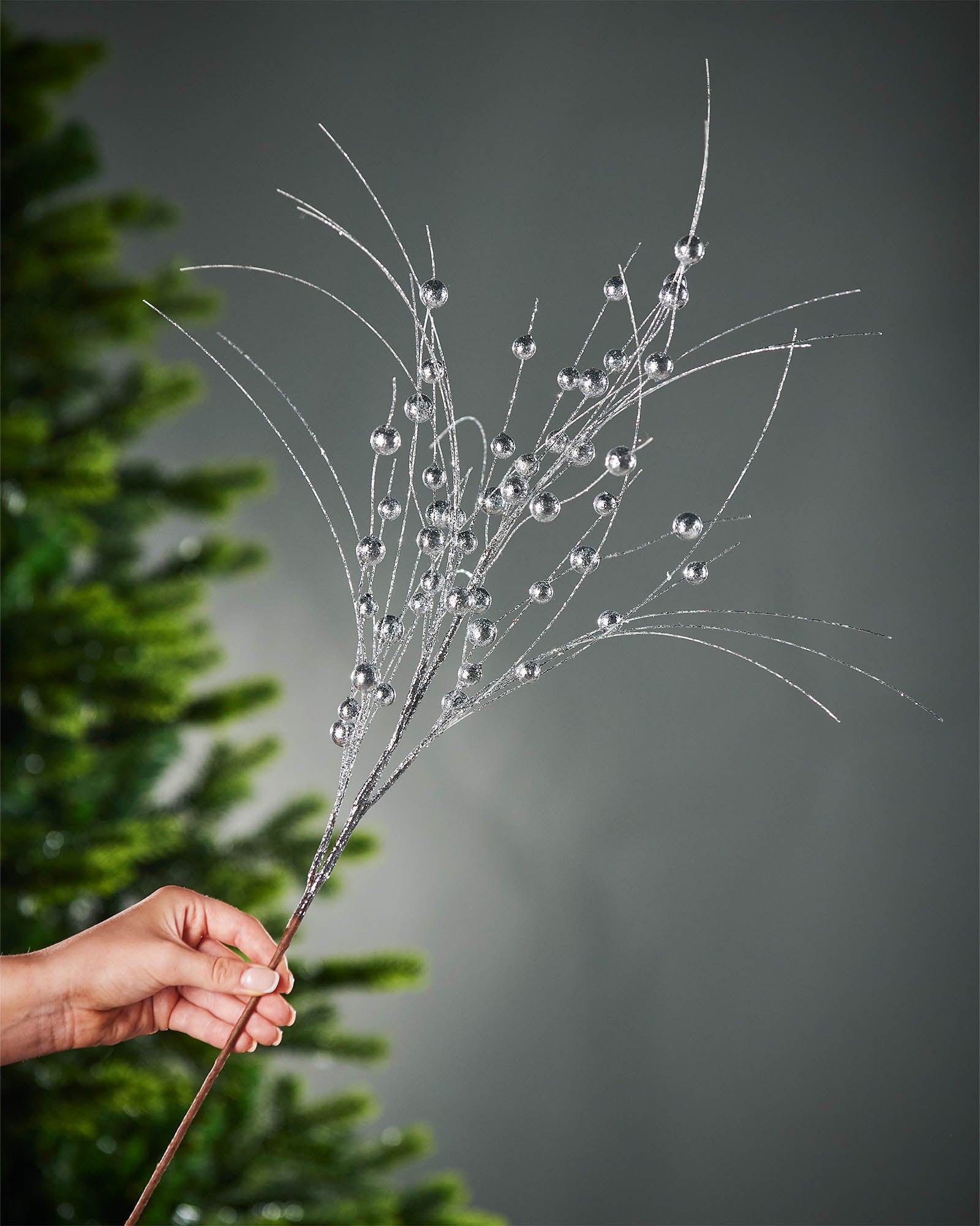 Glitter Berry Spray, Silver, 80 cm