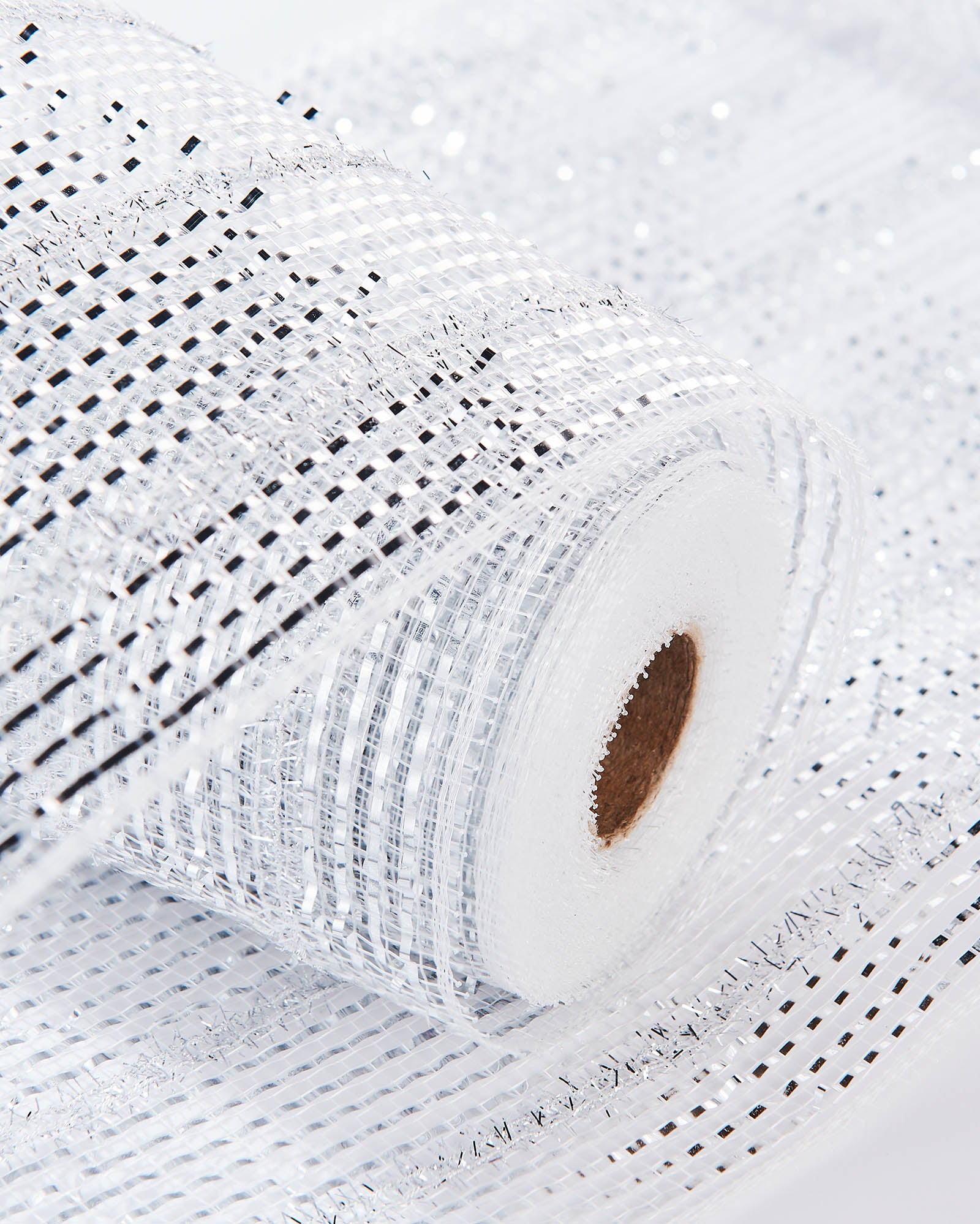 Transparent Decorative Mesh Roll with Thick Striped Silver Foil, 9 m