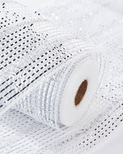 Transparent Decorative Mesh Roll with Thick Striped Silver Foil, 9 m