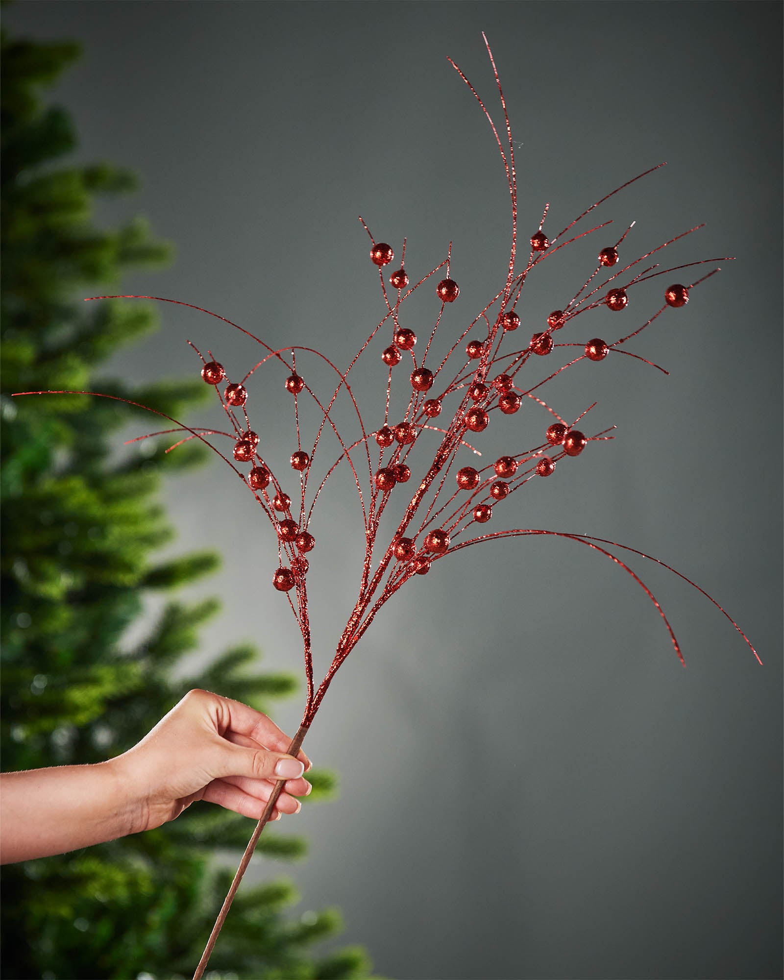 Glitter Berry Spray, Red, 80 cm