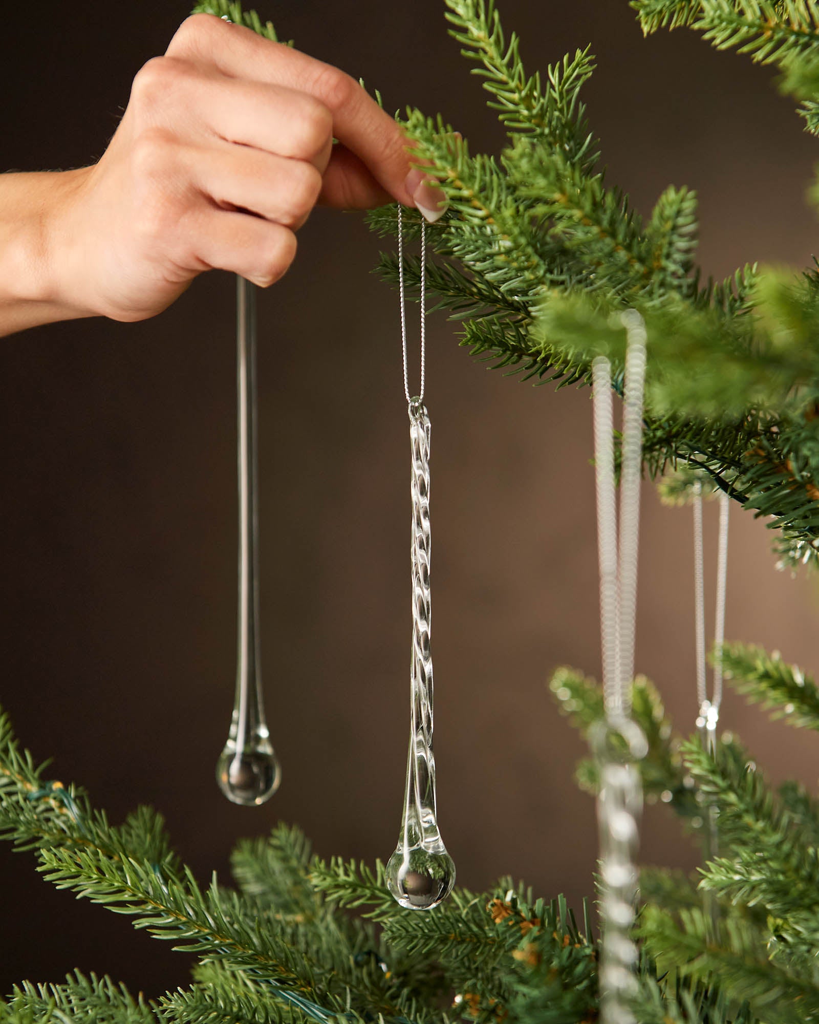 Set of 6 Glass Teardrop Icicles, 25 cm