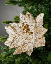 White & Gold Artificial Poinsettia Flower, 32 cm