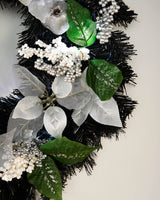 Pre-Lit Decorated Wreath, Black/Silver, 60 cm