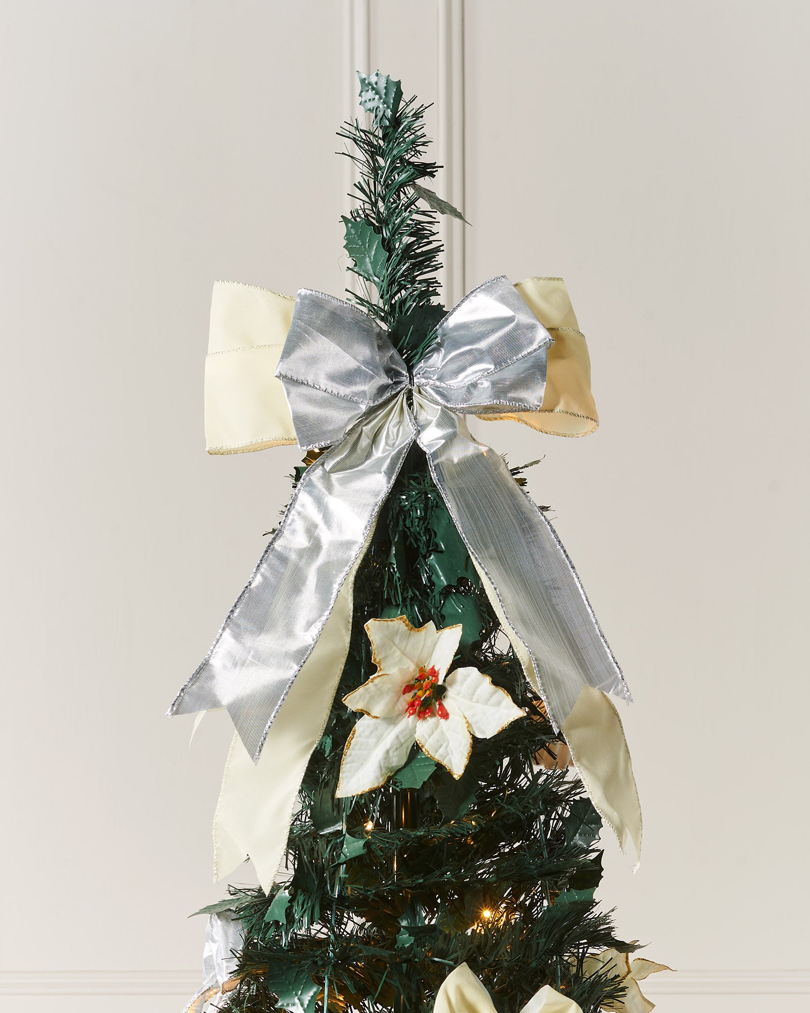Pre-Lit Pop-Up Decorated Christmas Tree, White, 6 ft