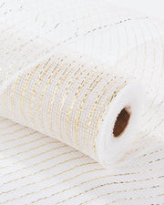 White Decorative Mesh Roll with Soft Gold Foil, 9 m