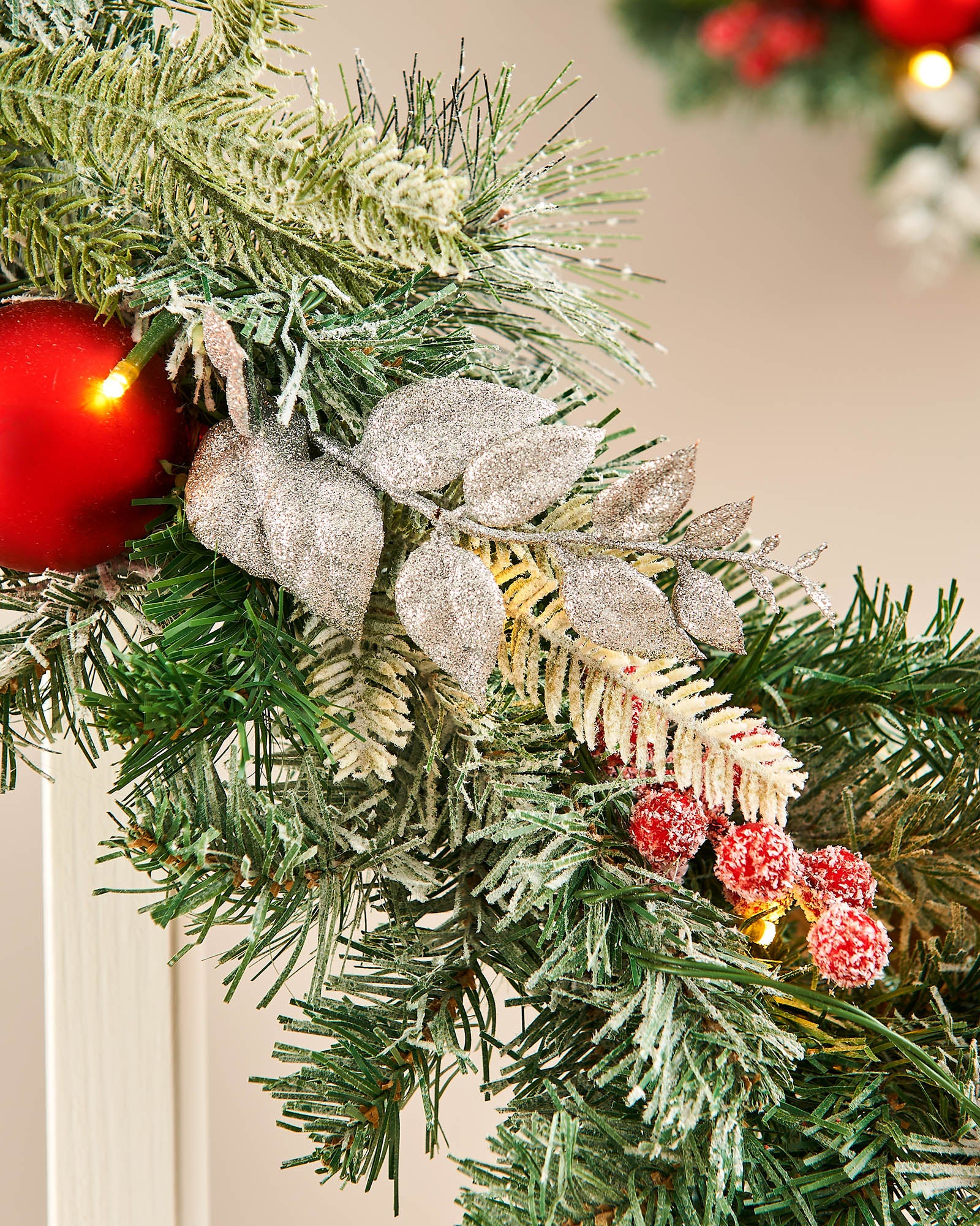 Pre-Lit Decorated Frosted Garland, 9ft