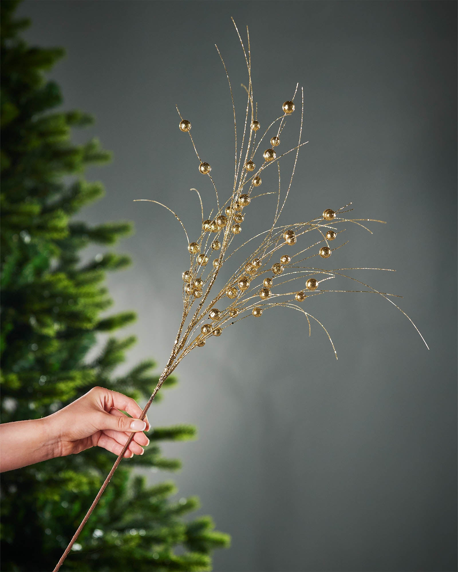 Glitter Berry Spray, Gold, 80 cm