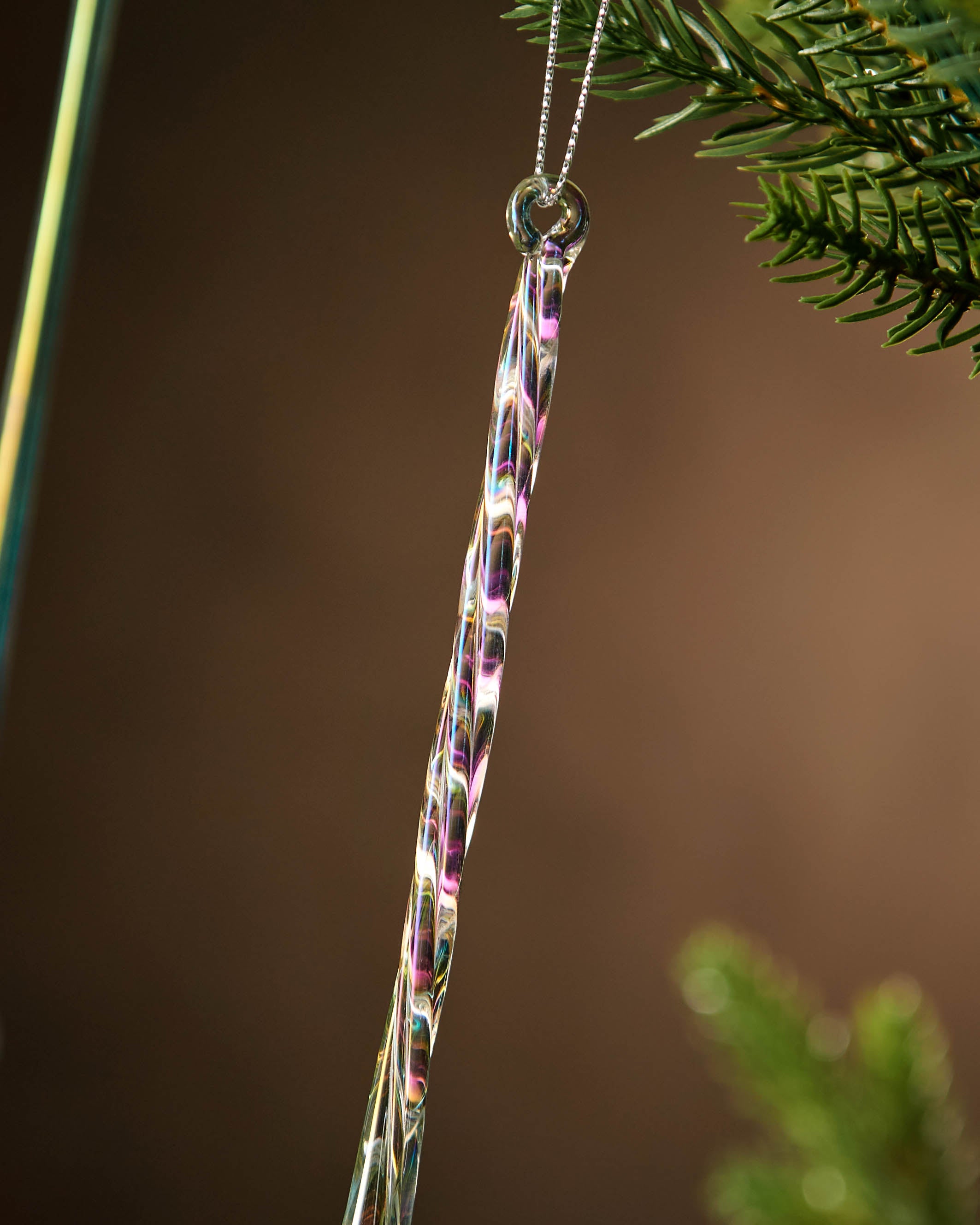 Set of 6 Iridescent Glass Teardrop Icicles, 25 cm