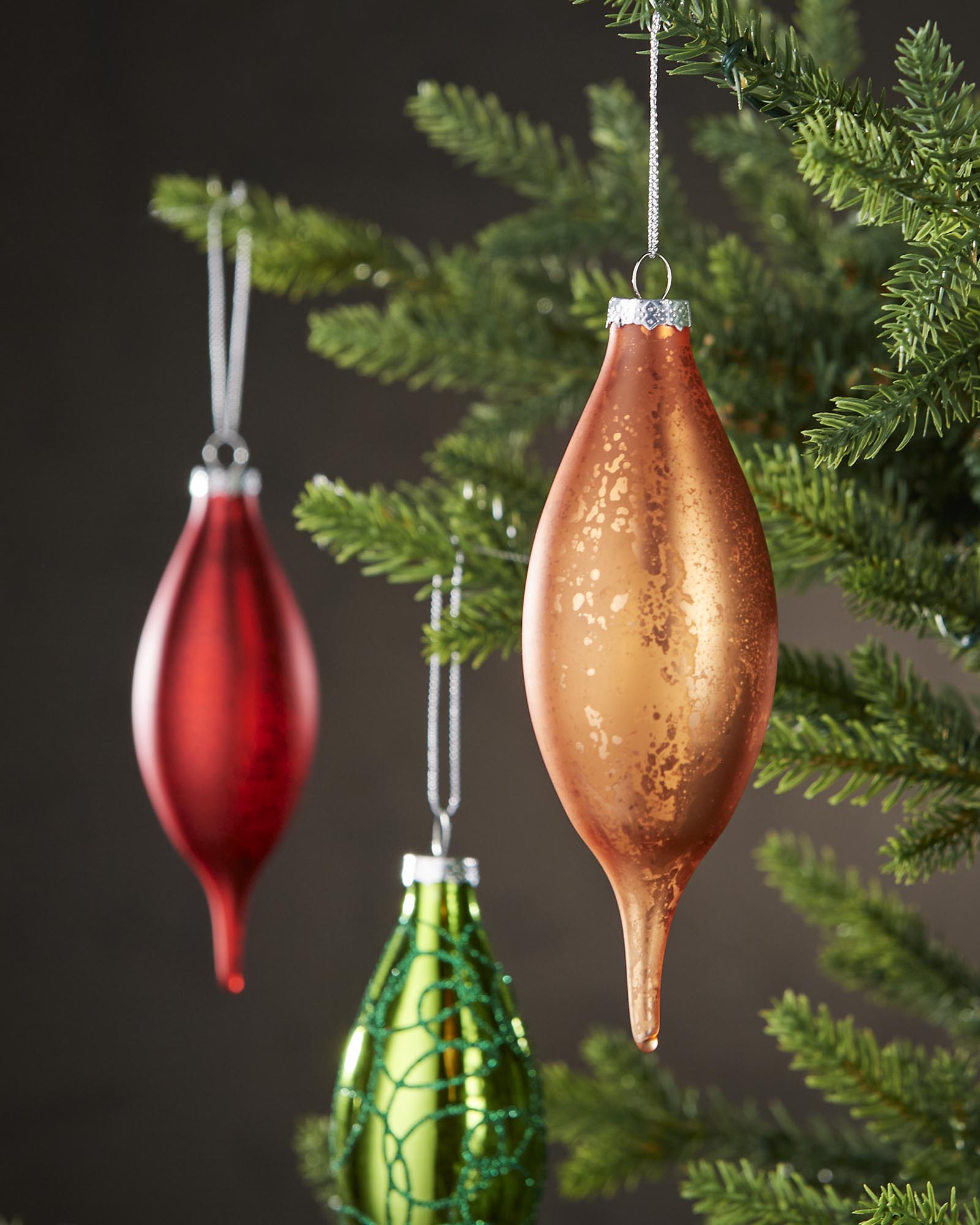 Set of 5 Large Glass Teardrop Baubles, Multi-Colour, 15 cm