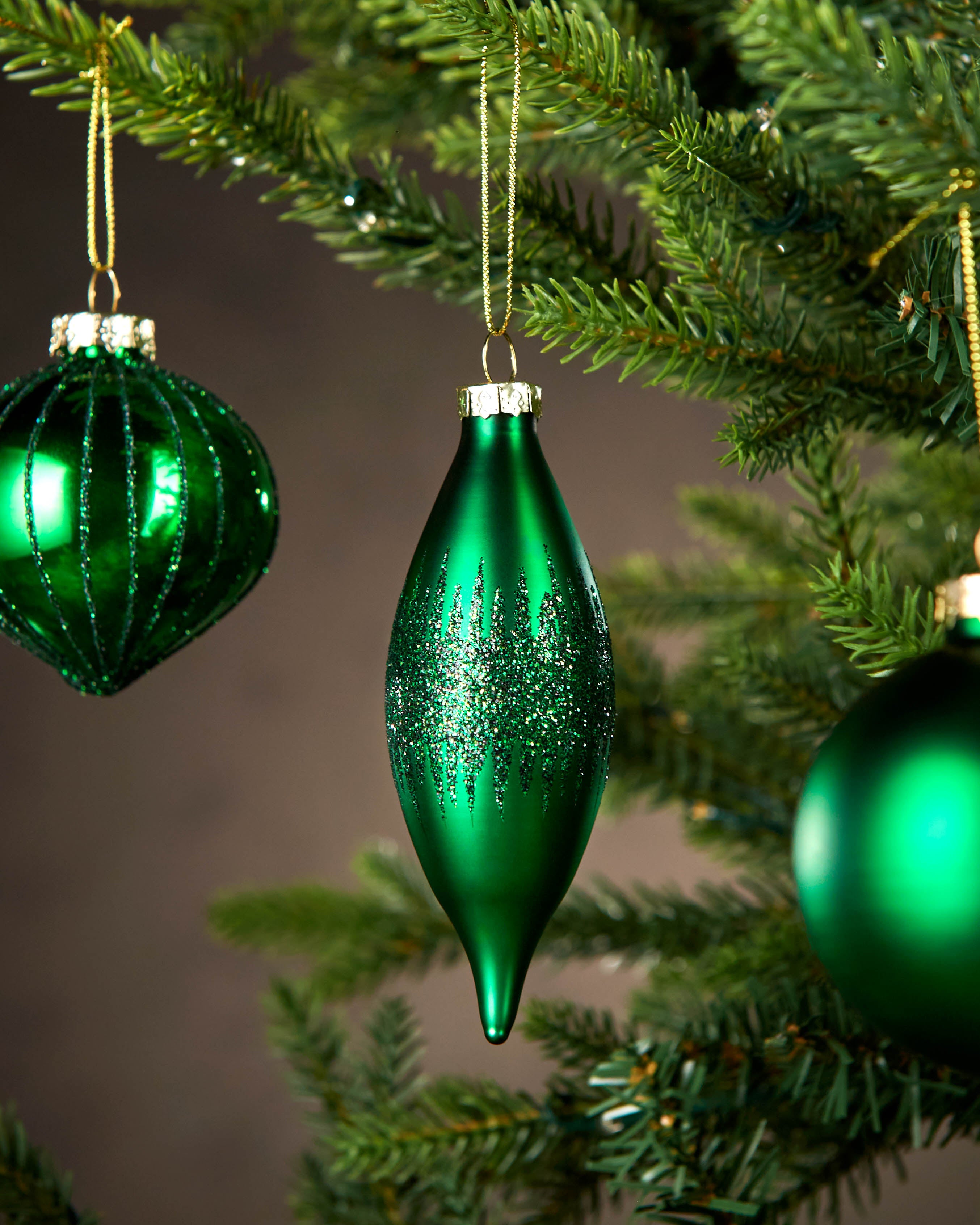 Set of 20 Glass Baubles, Christmas Green