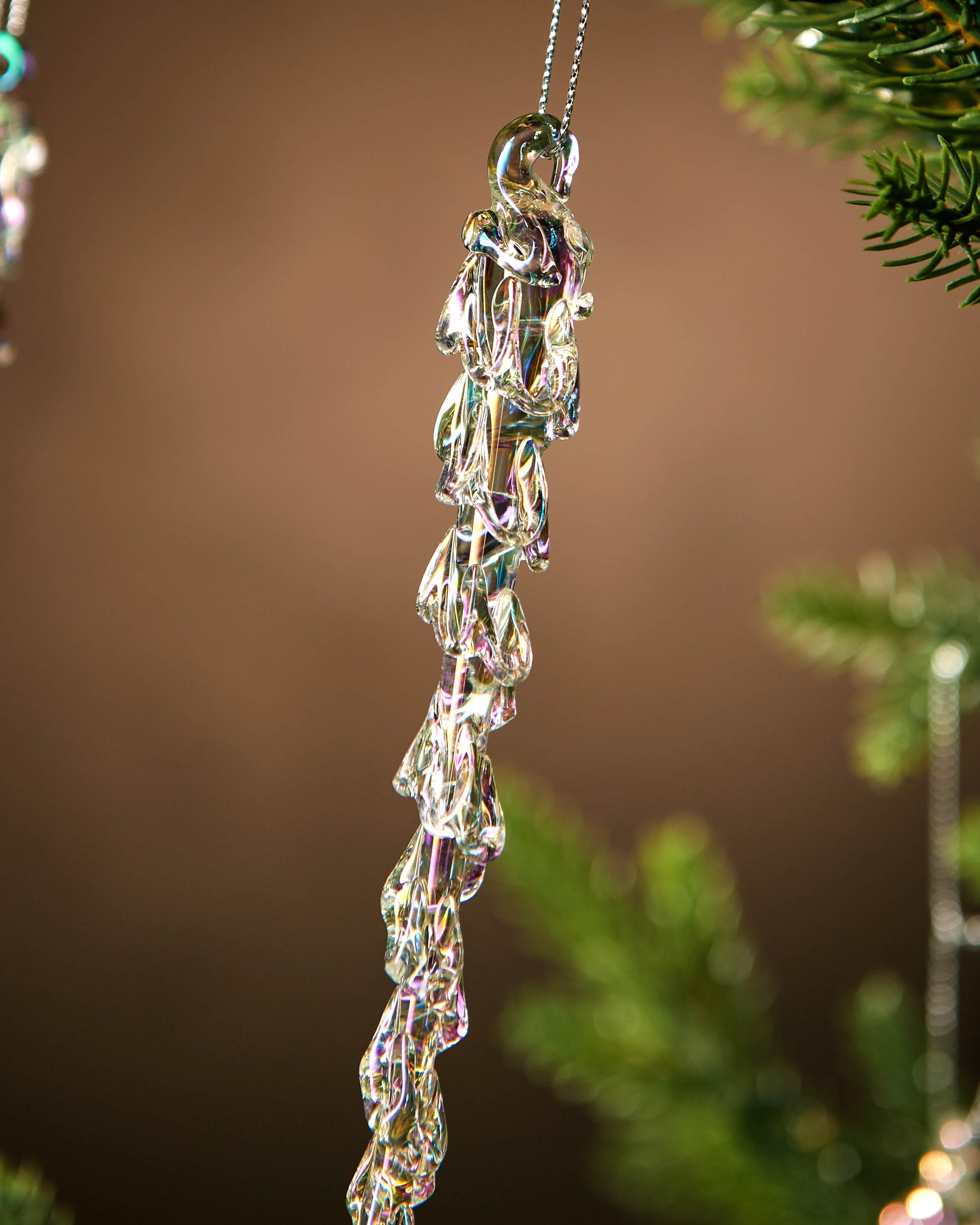 Set of 6 Iridescent Melting Glass Icicles, 25 cm