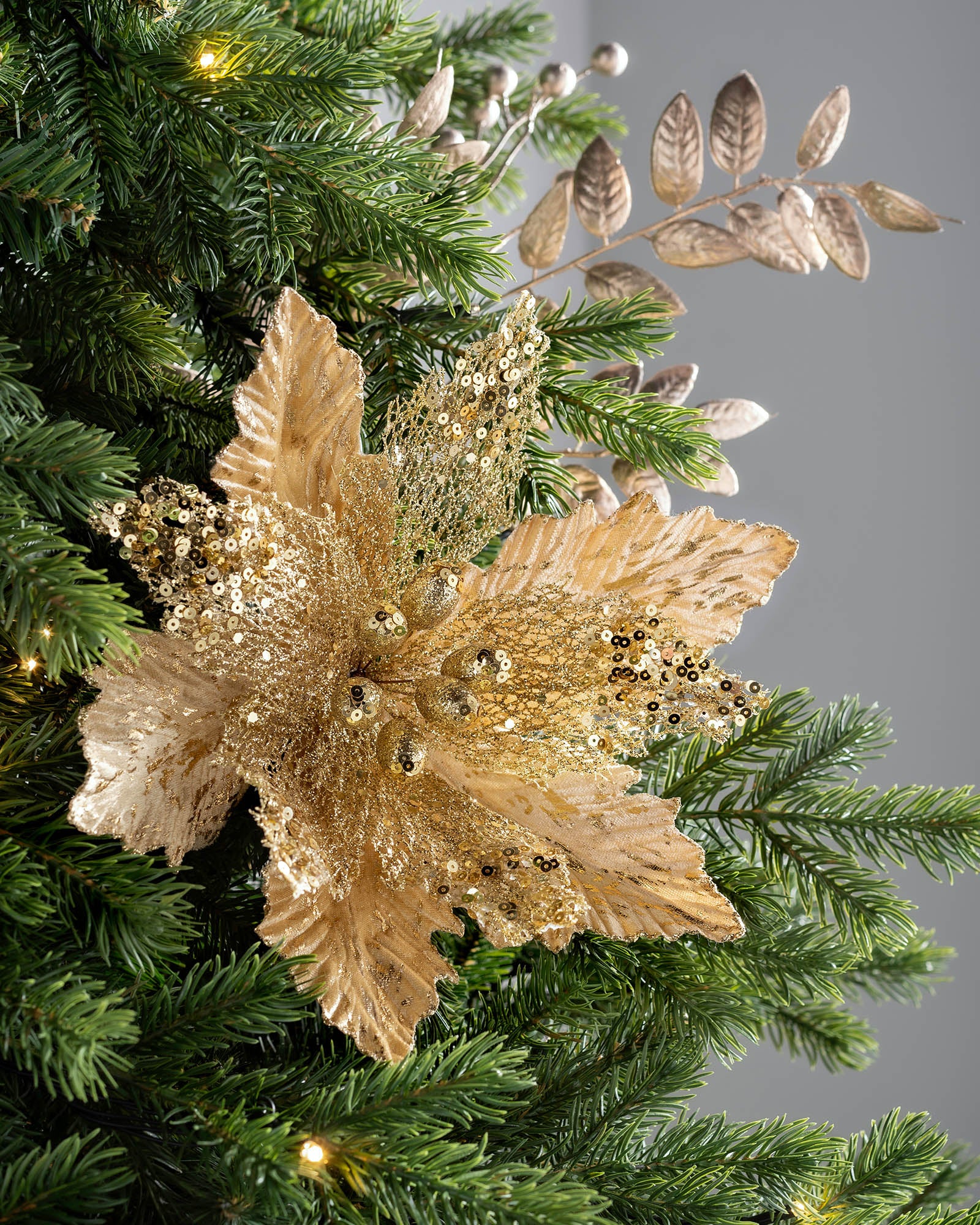 Gold Artificial Poinsettia Flower, 32 cm