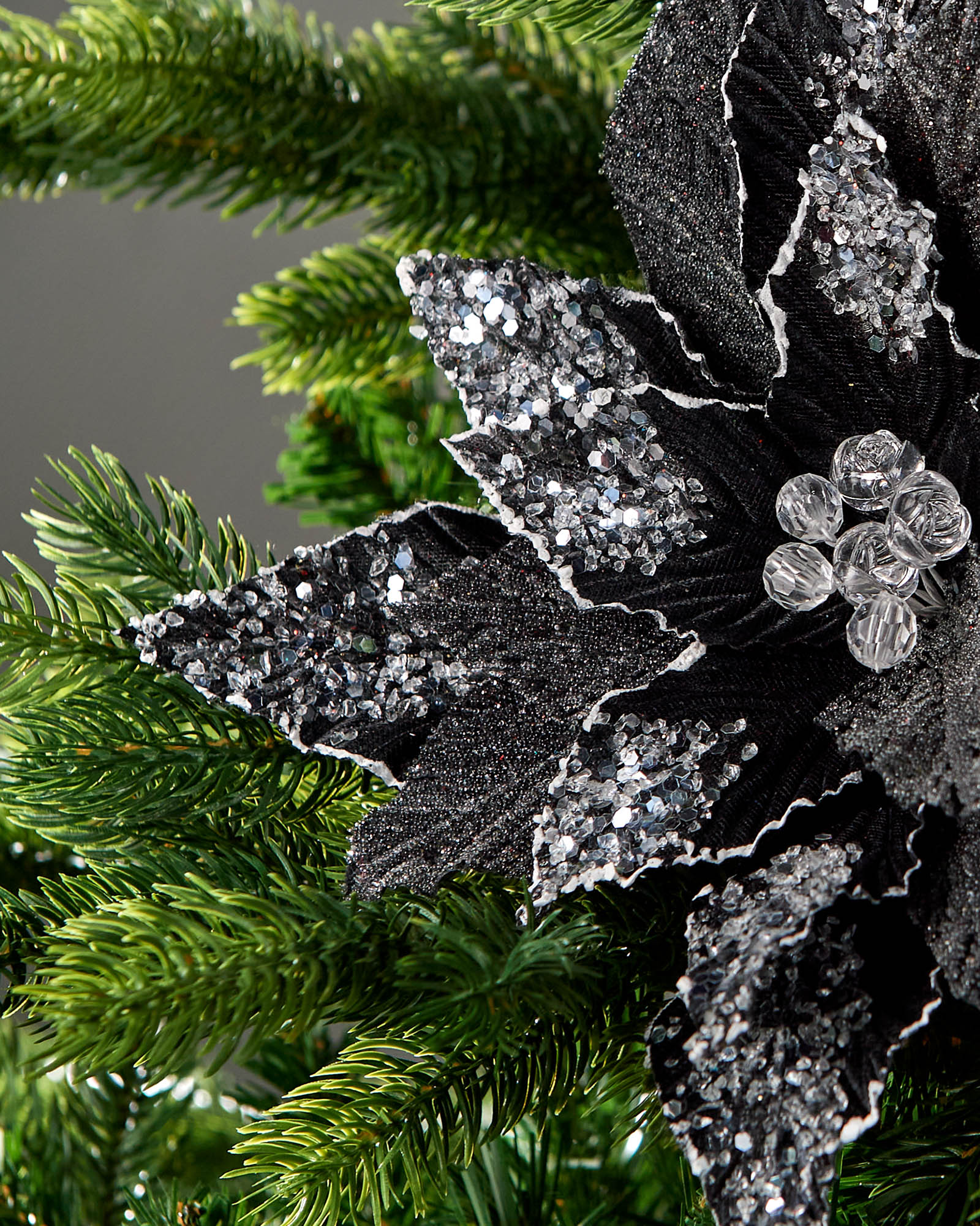 Black Artificial Poinsettia Flower, 28 cm