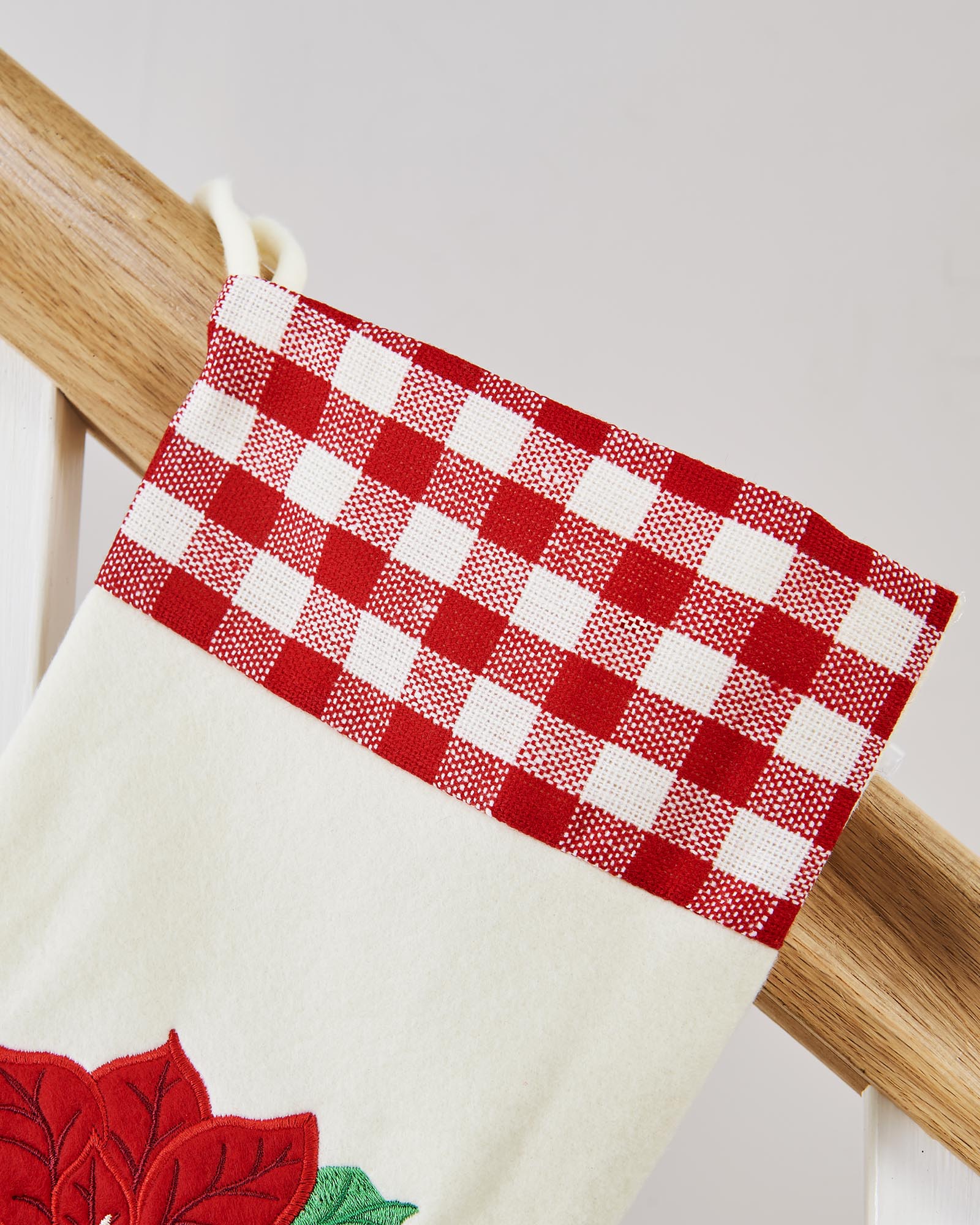 Poinsettia Embroidered Stocking, Red/White, 48 cm